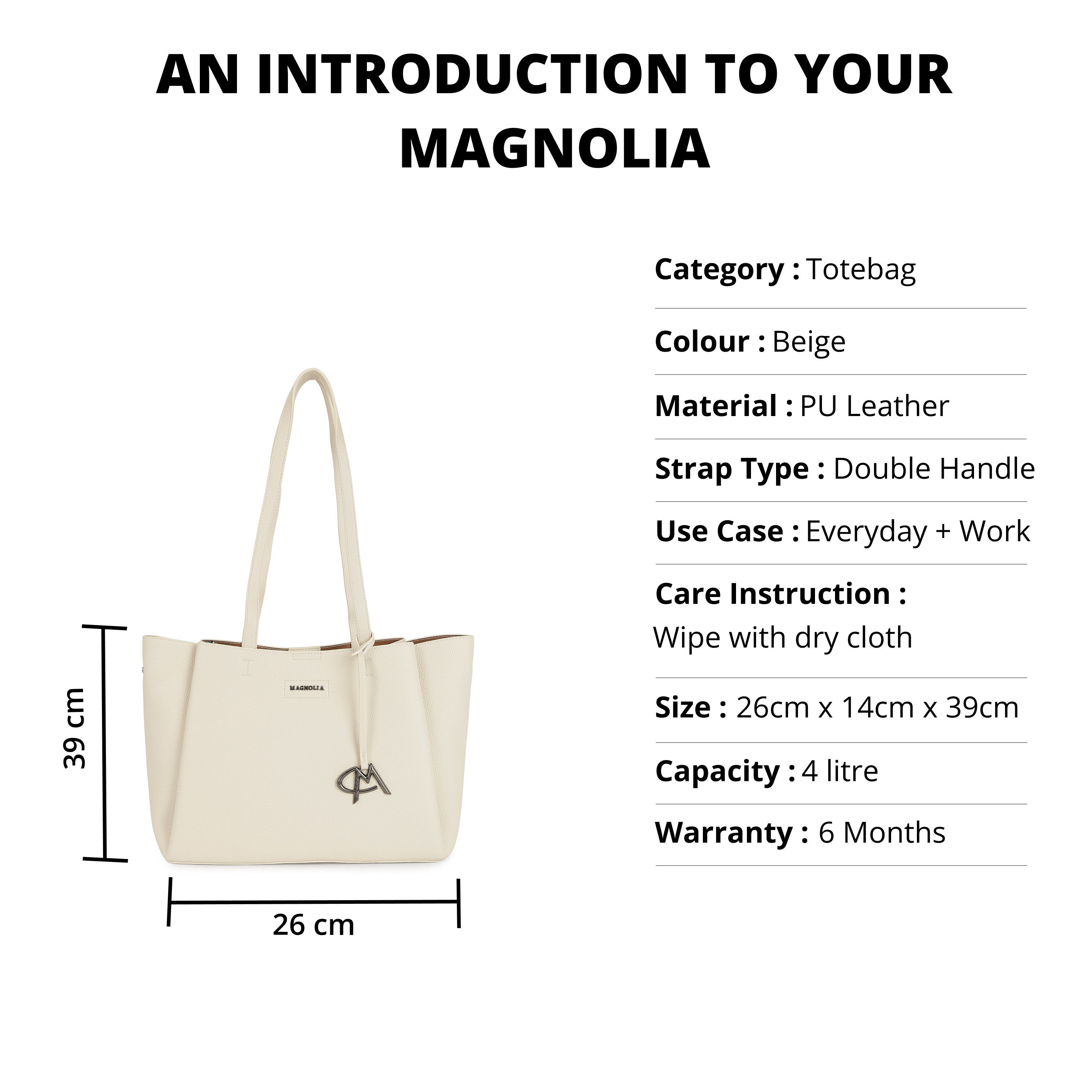 Magnolia PU Leather Women Beige Tote Bag
