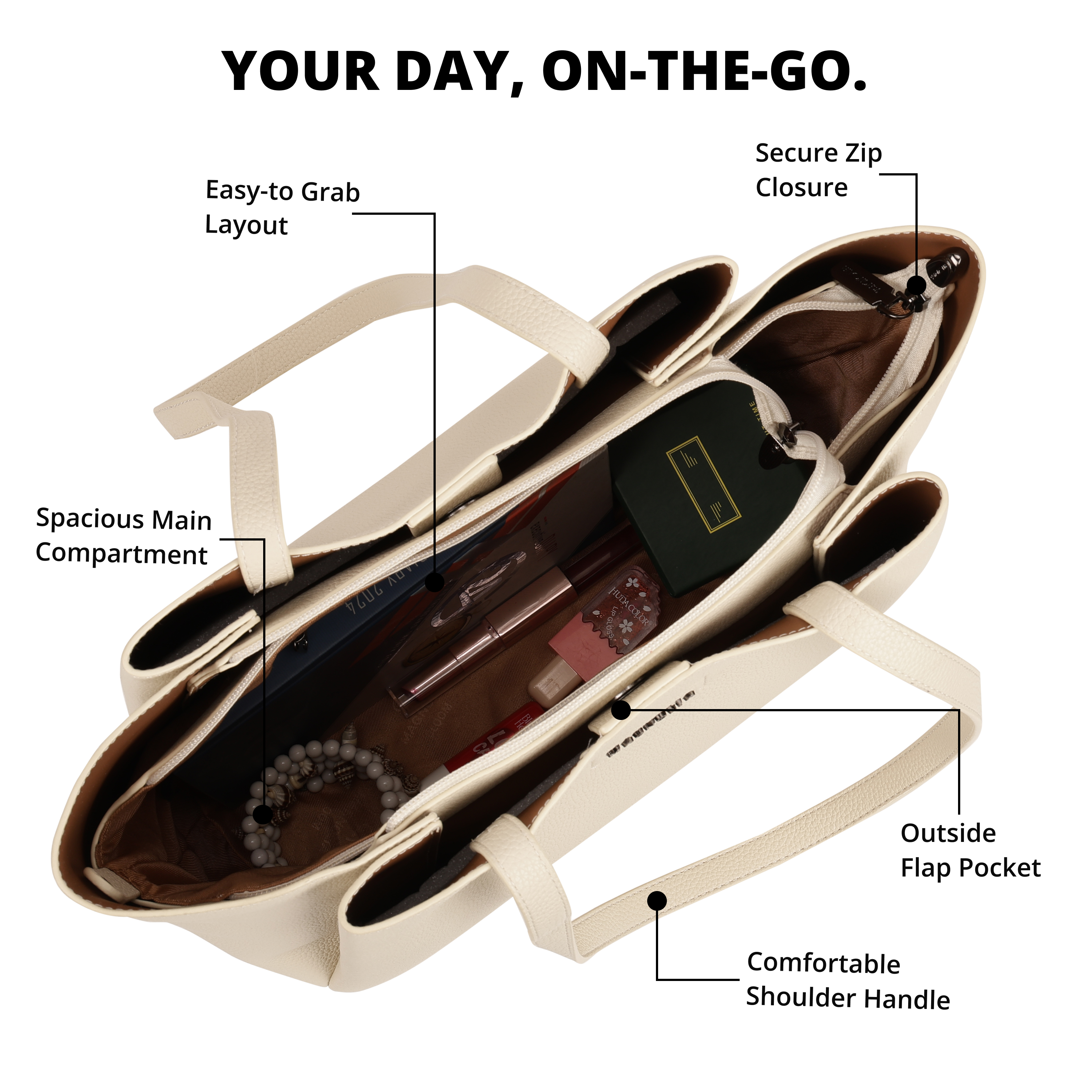 Magnolia PU Leather Women Beige Tote Bag