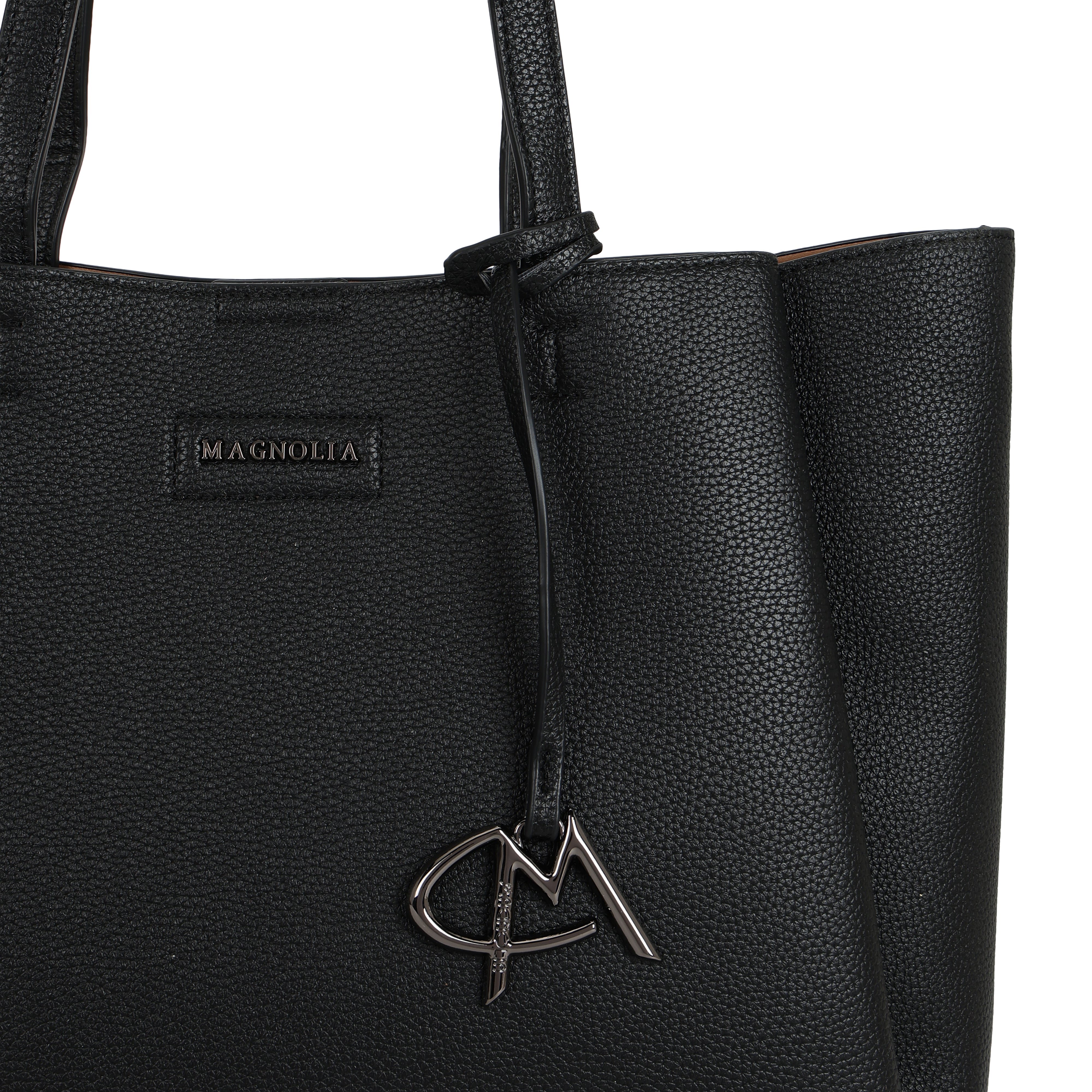 Magnolia PU Leather Women Black Tote Bag