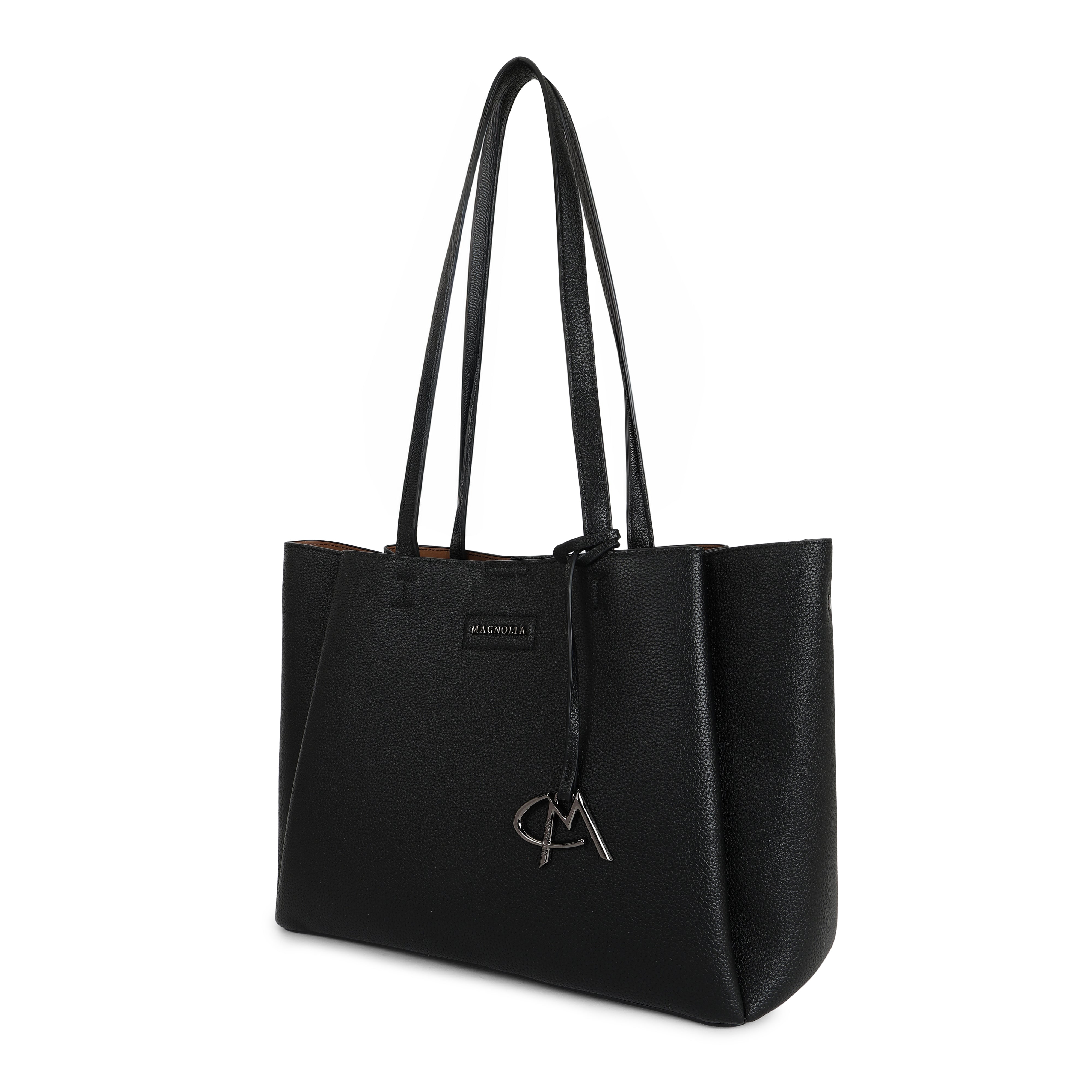 Magnolia PU Leather Women Black Tote Bag