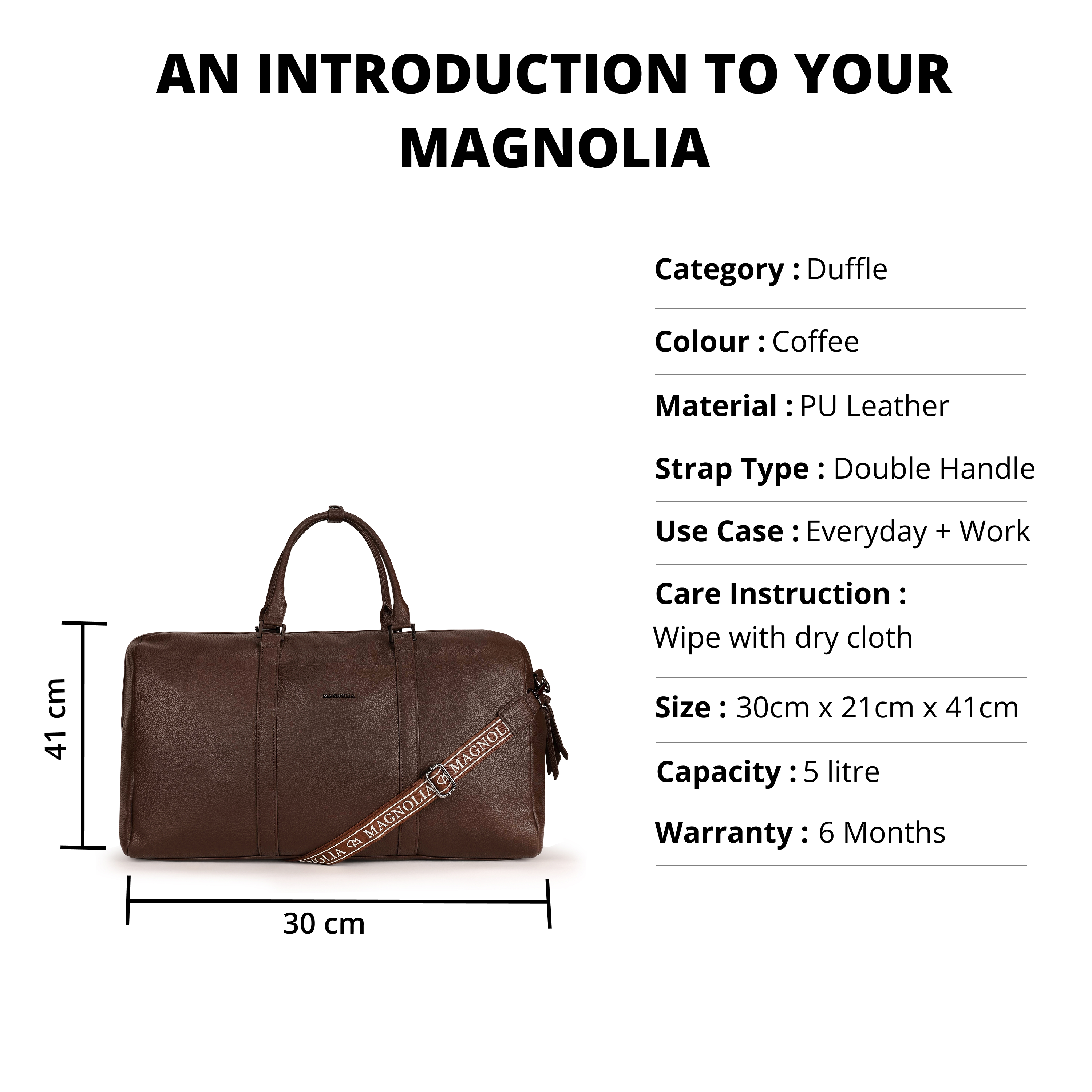 Magnolia PU Leather Coffee Duffle Bag