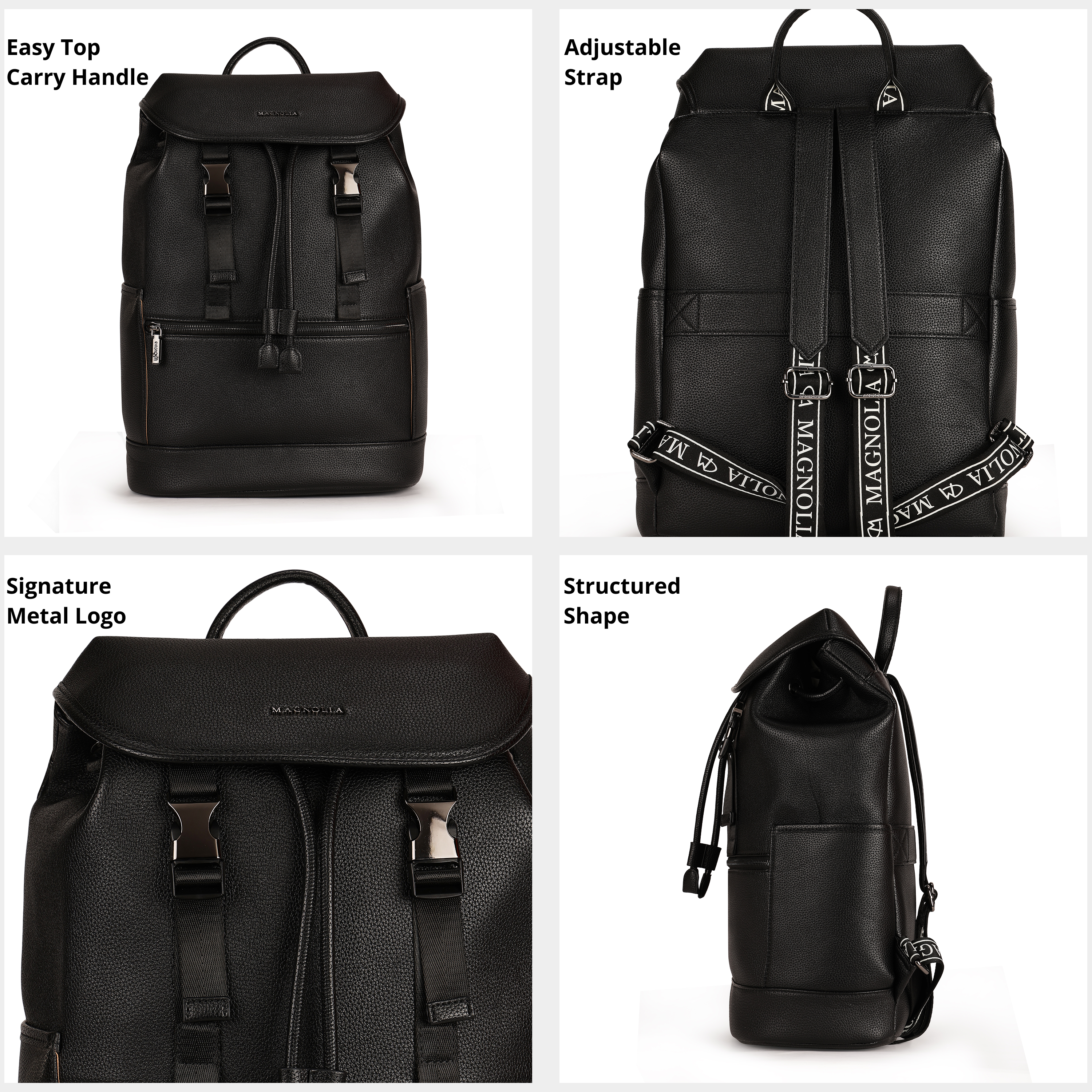 Magnolia PU Leather Black Backpack