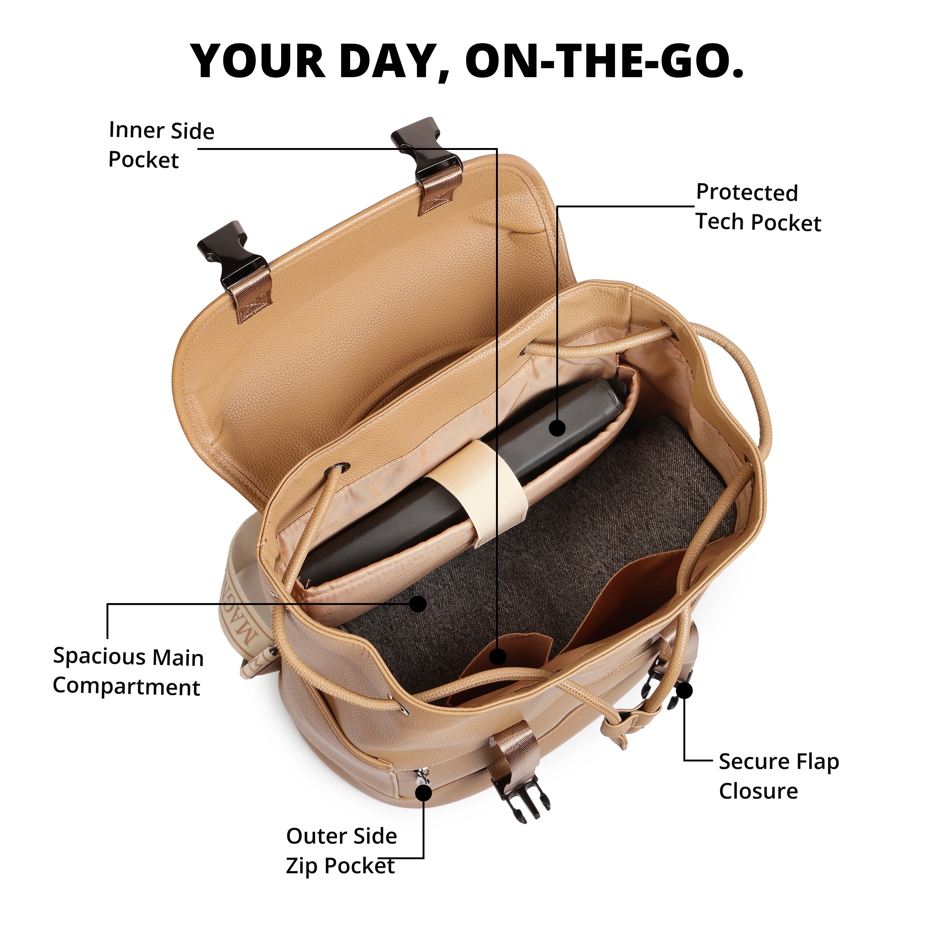 Magnolia PU Leather Brown Backpack