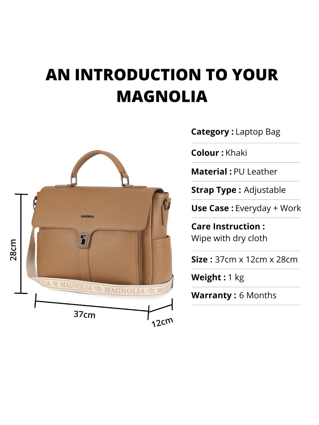 Magnolia Khaki PU Leather Solid One Size Women Laptop Bag