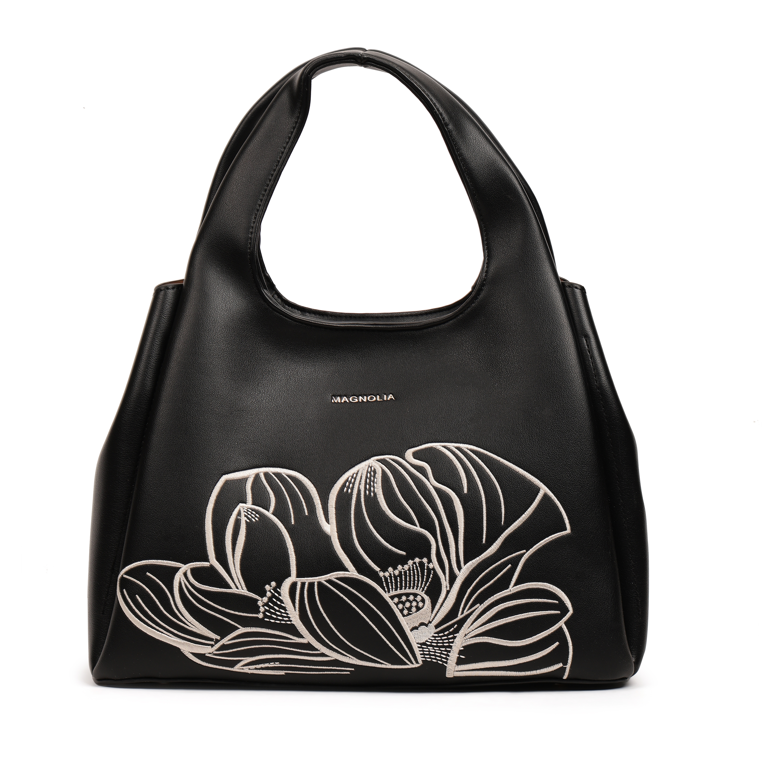 Magnolia PU Leather Women Embroidered Black Shoulder Bag