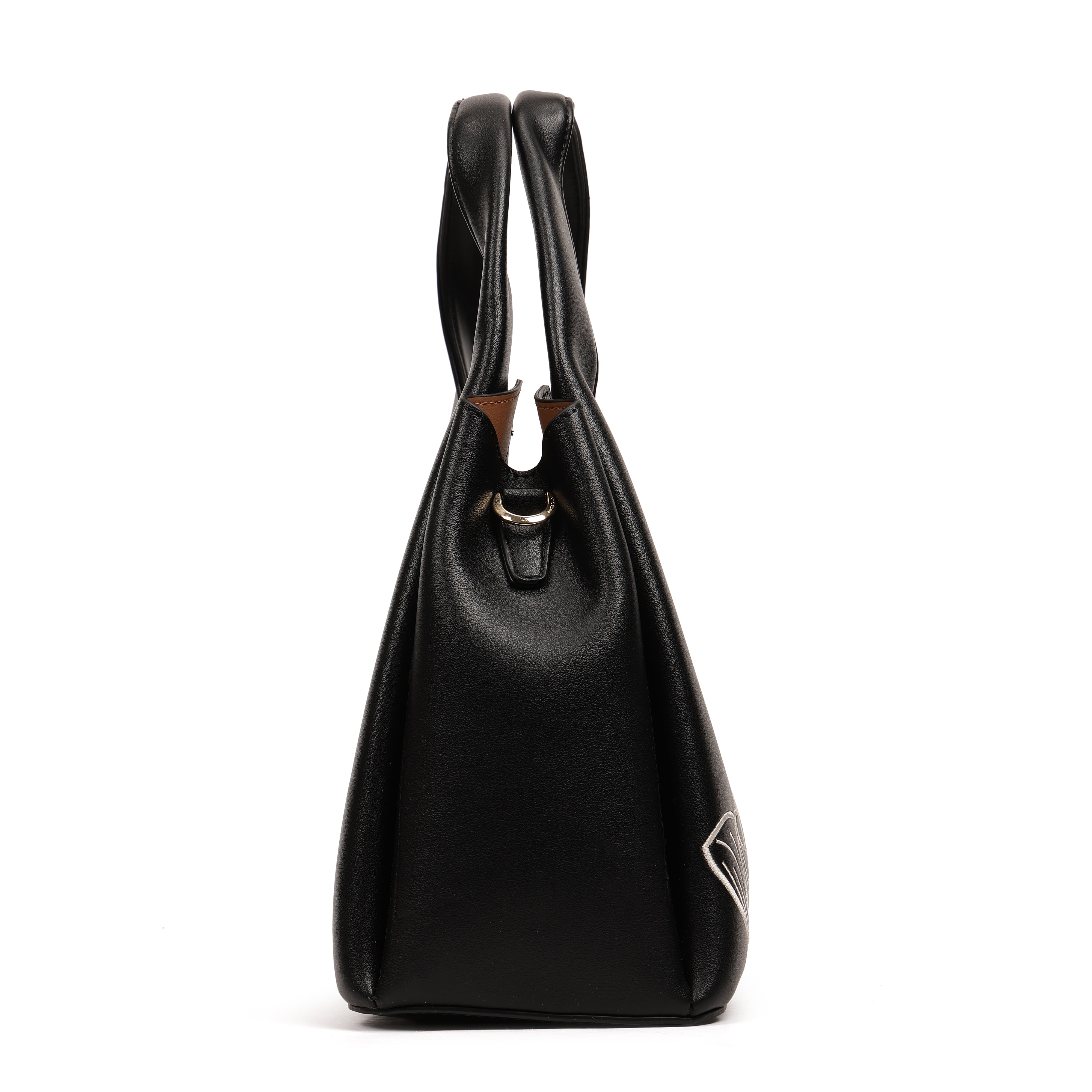 Magnolia PU Leather Women Embroidered Black Shoulder Bag