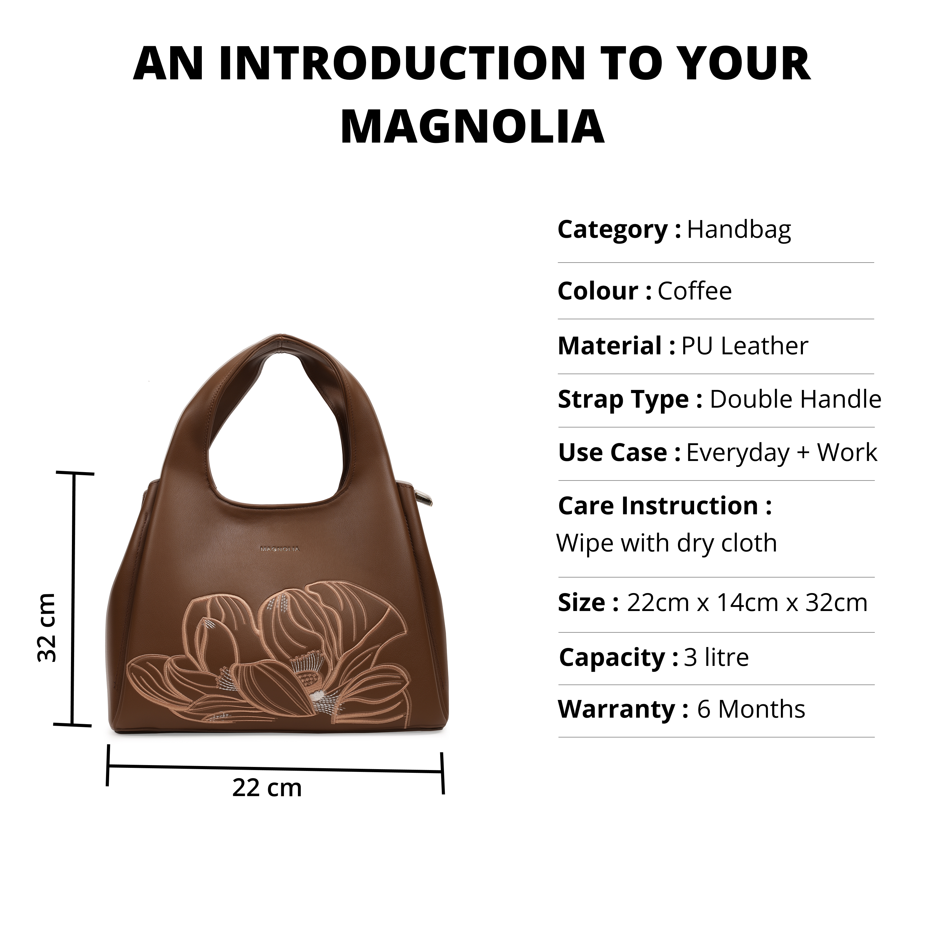 Magnolia PU Leather Women Embroidered Coffee Shoulder Bag