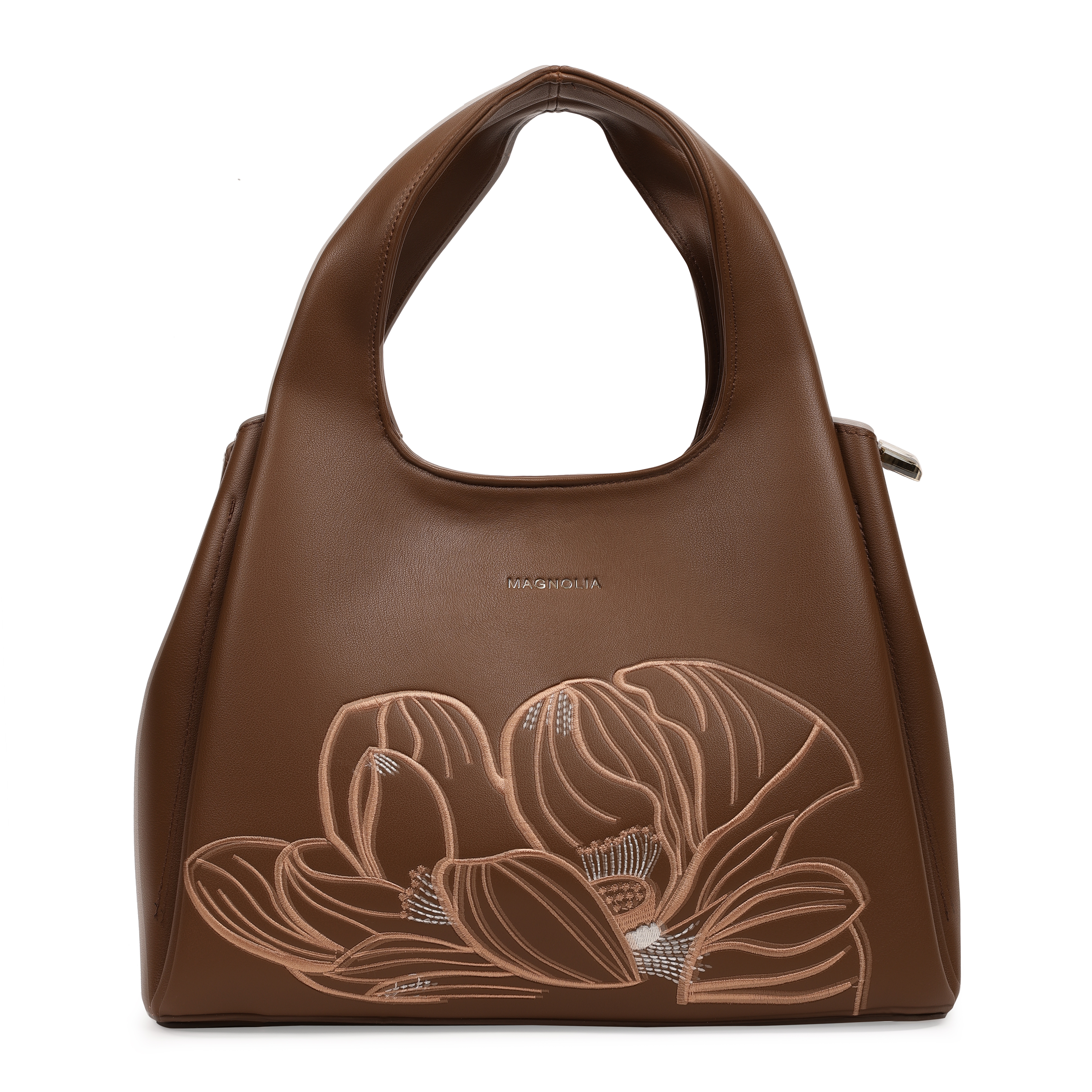 Magnolia PU Leather Women Embroidered Coffee Shoulder Bag