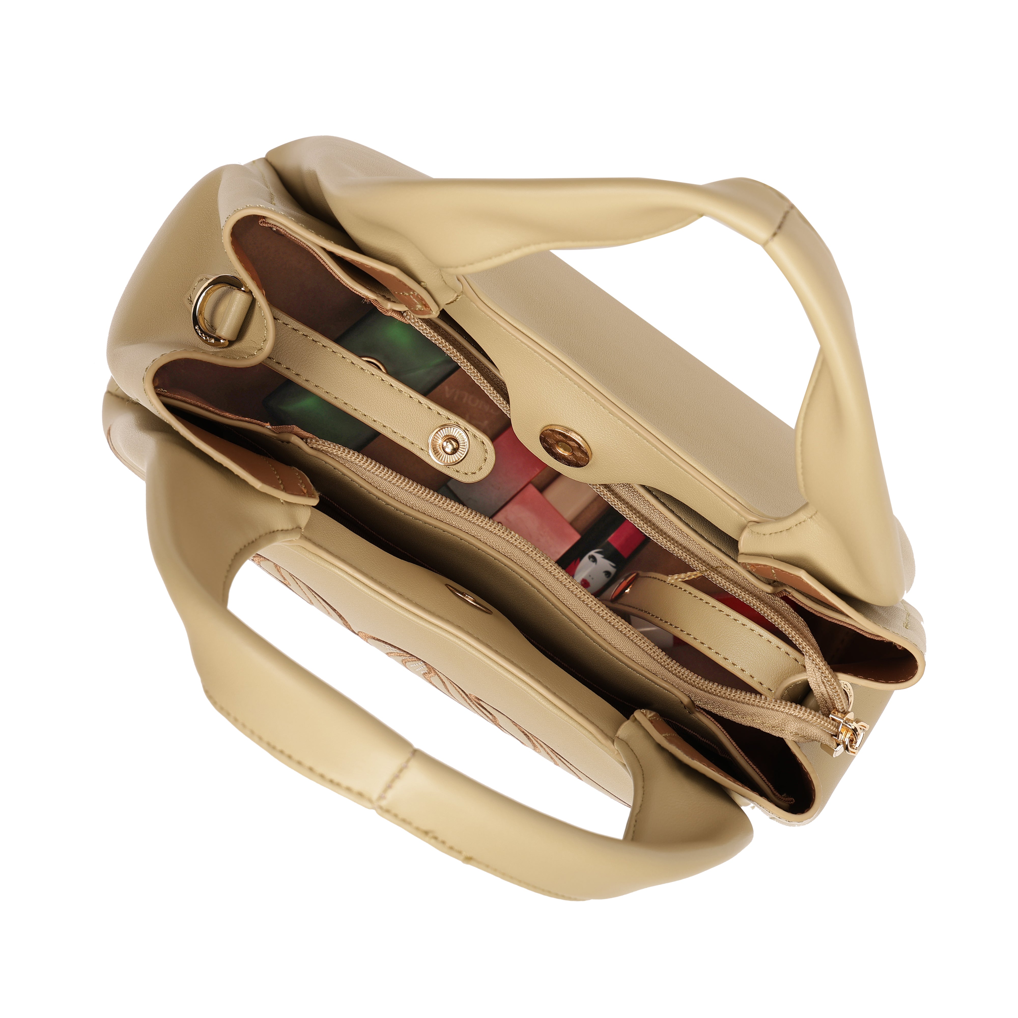 Magnolia PU Leather Women Embroidered Khaki Shoulder Bag