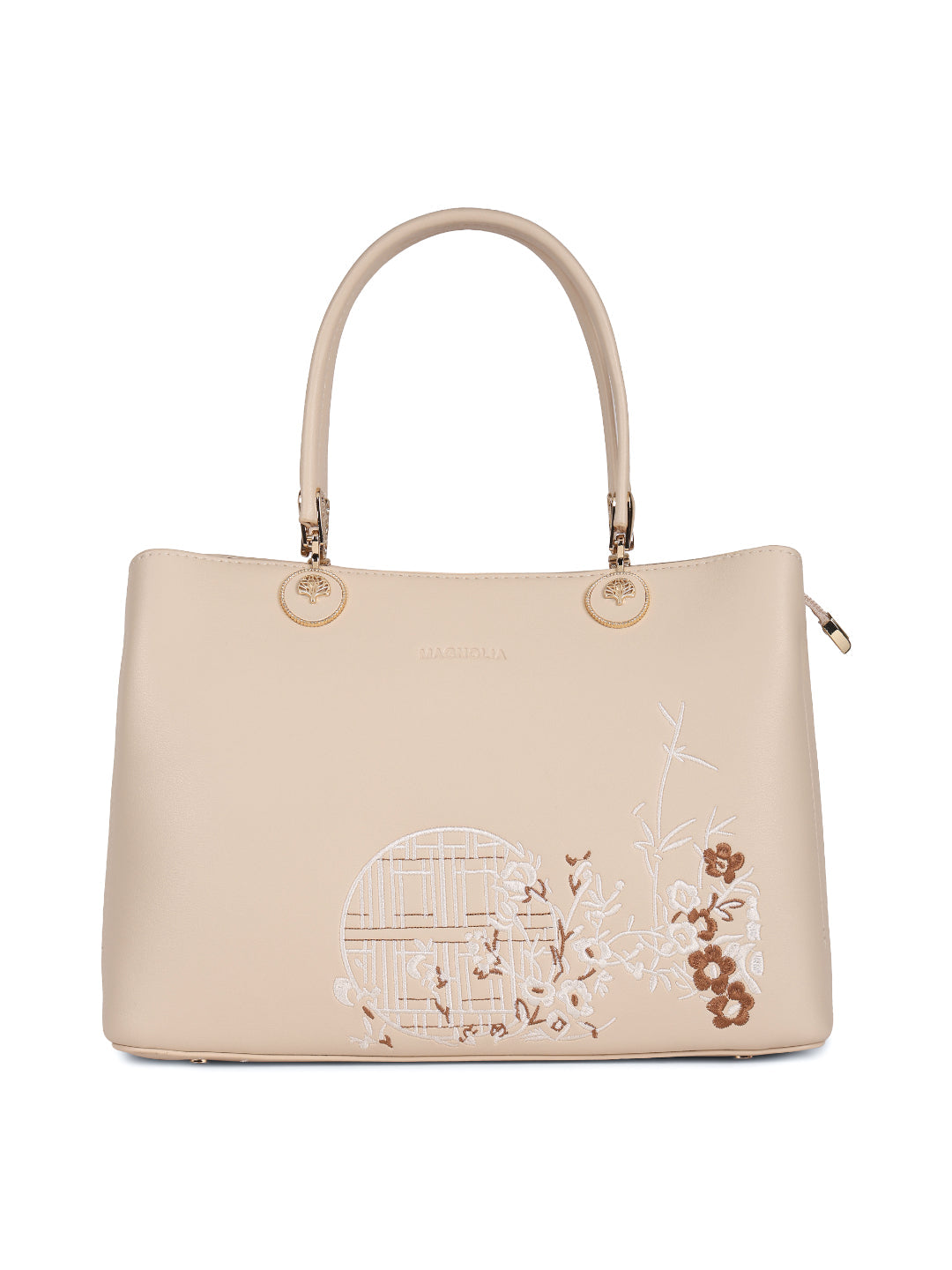 Magnolia Beige PU Leather Embroidered One Size Women Tote