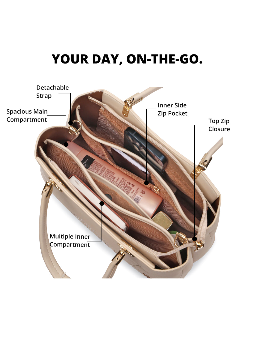 Magnolia Beige PU Leather Embroidered One Size Women Tote