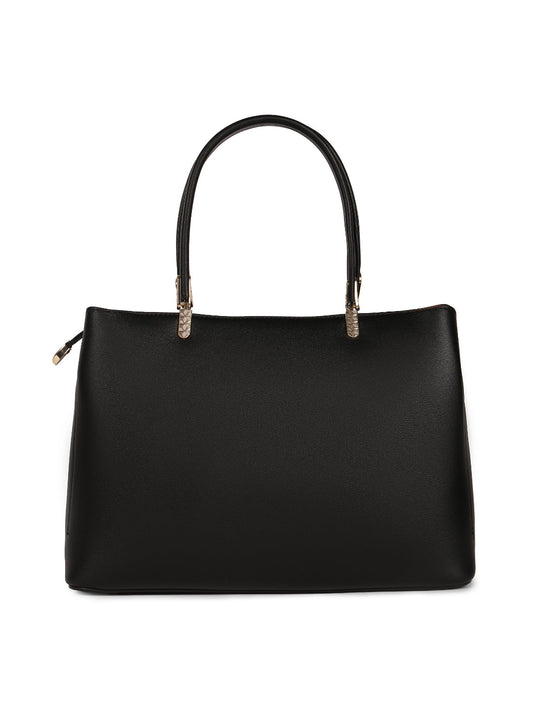 Magnolia Black PU Leather Embroidered One Size Women Tote