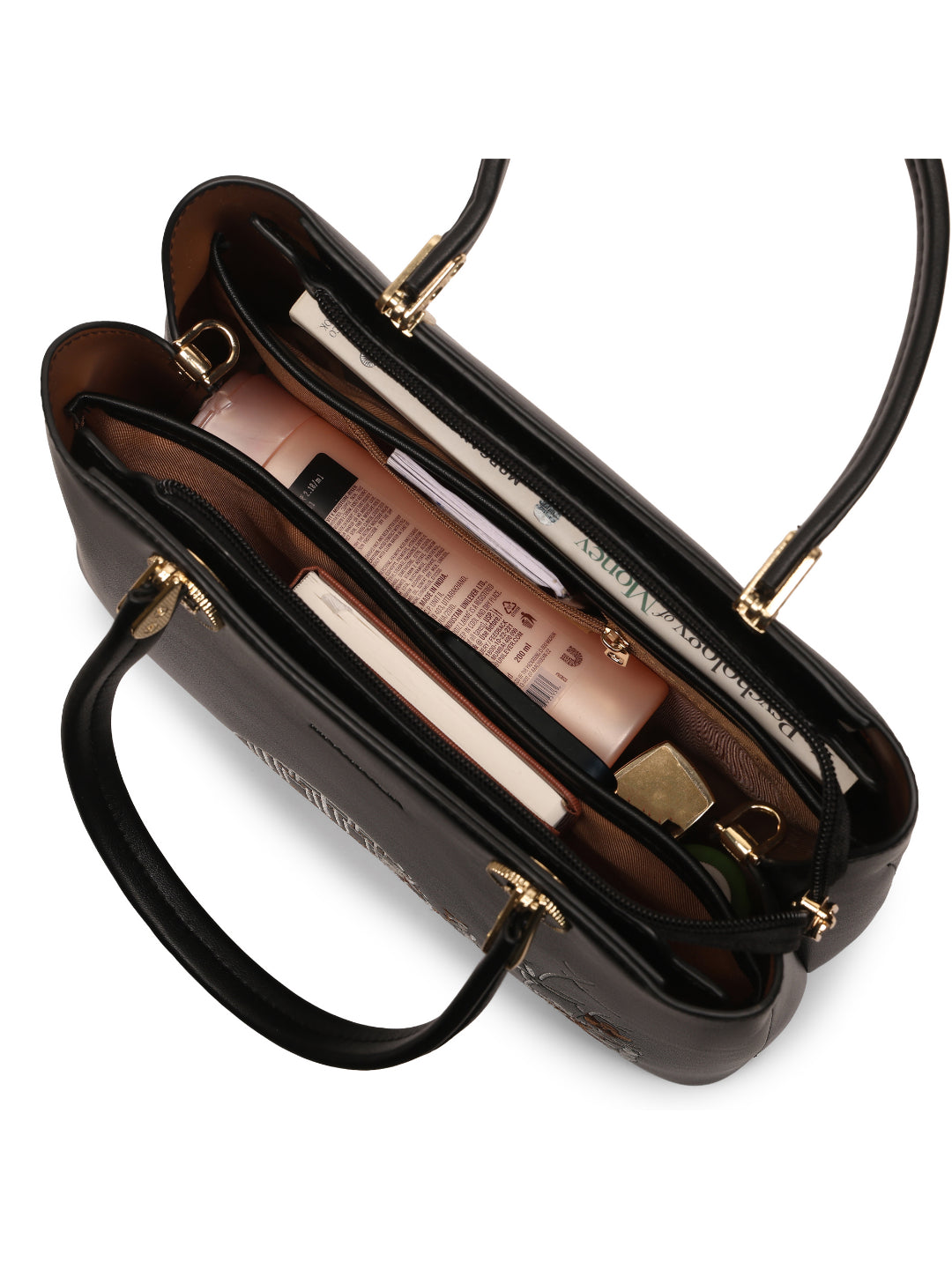 Magnolia Black PU Leather Embroidered One Size Women Tote