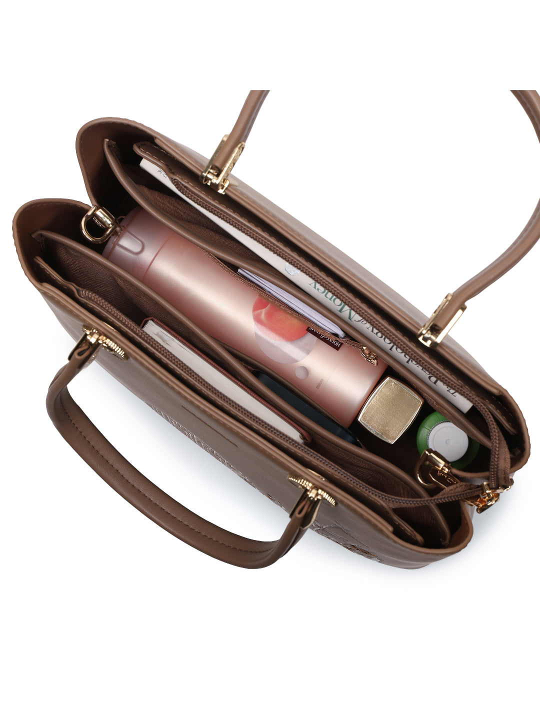 Magnolia Taupe PU Leather Embroidered One Size Women Tote