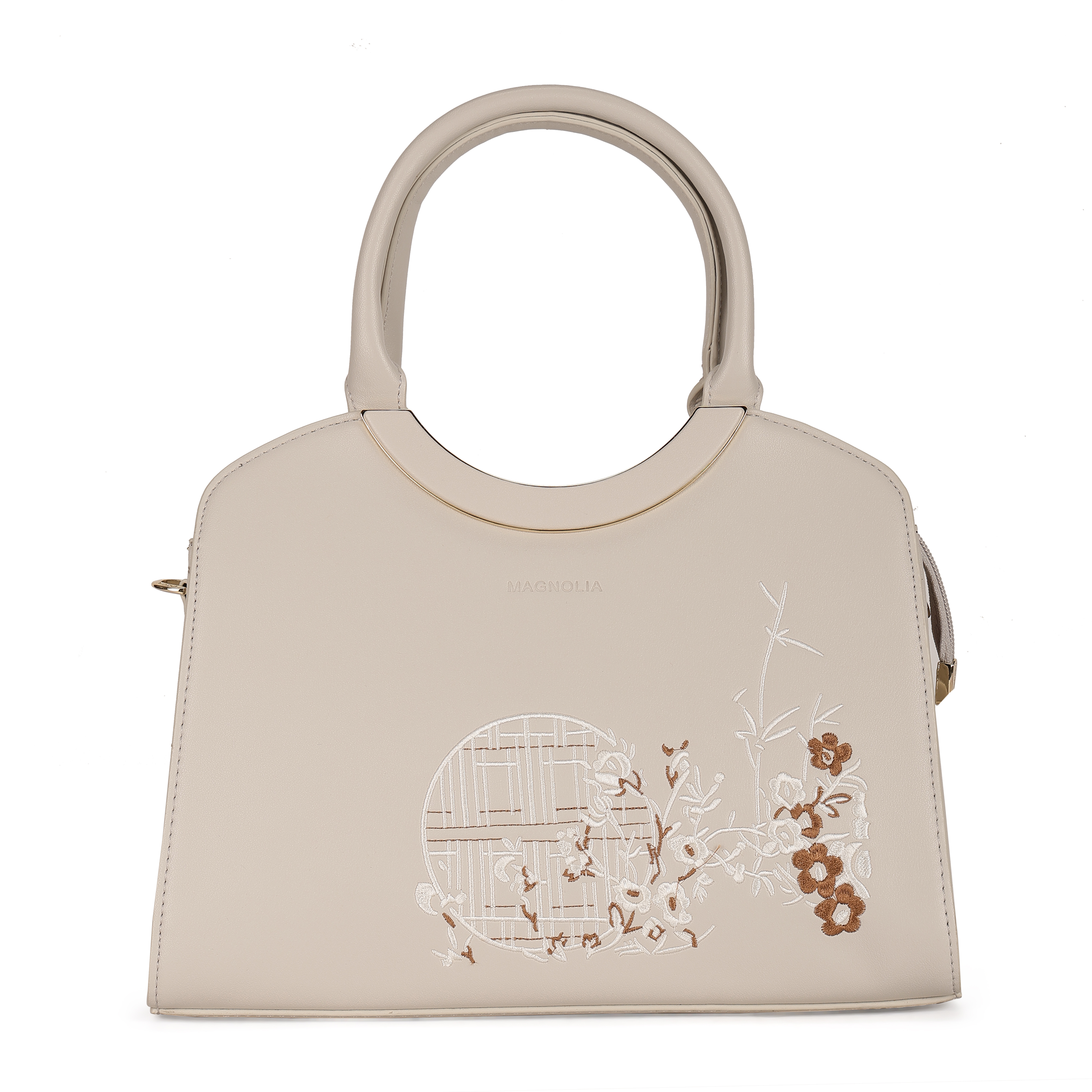 Magnolia PU Leather Women Embroidered Grey Shoulder Bag