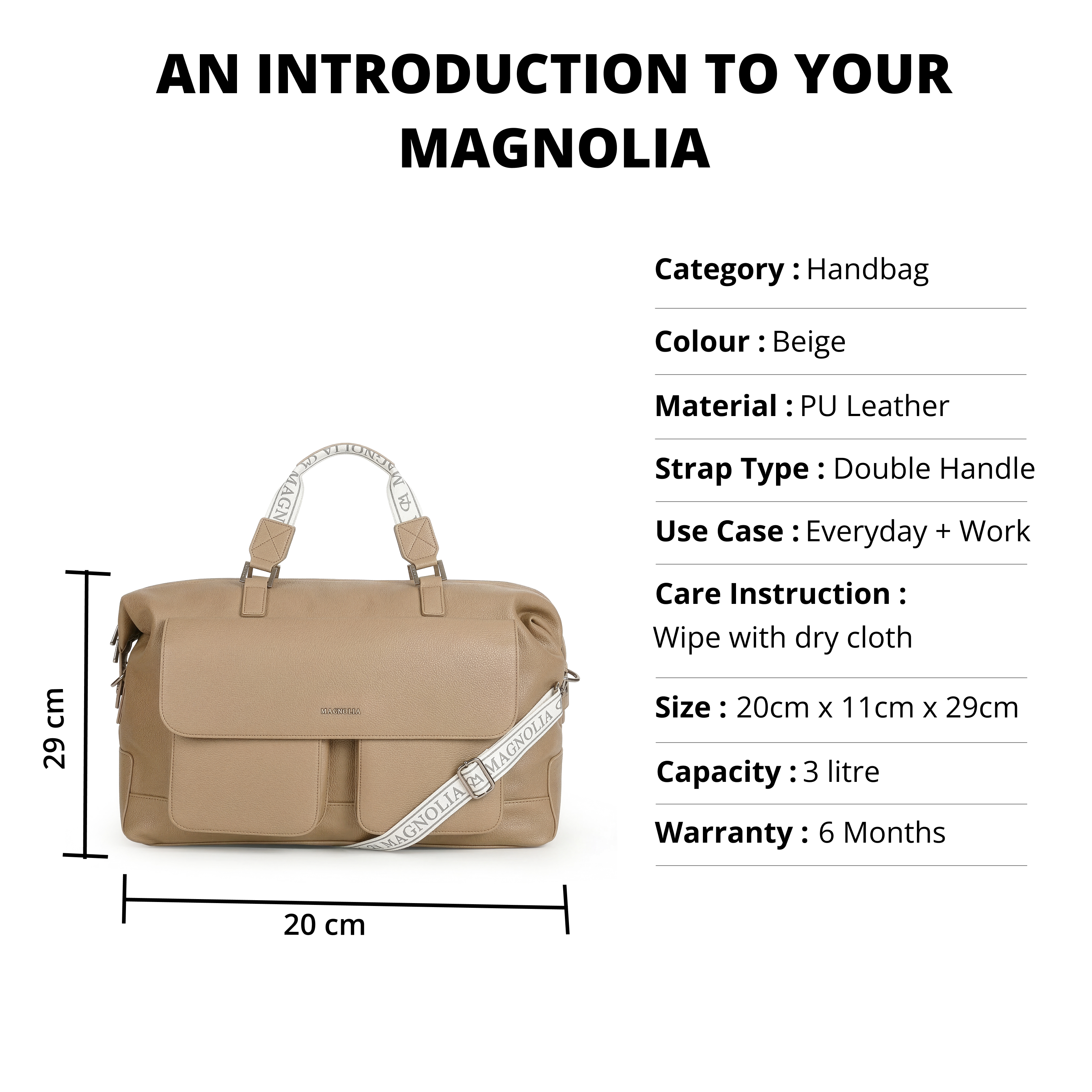 Magnolia PU Leather Women Beige Handbag