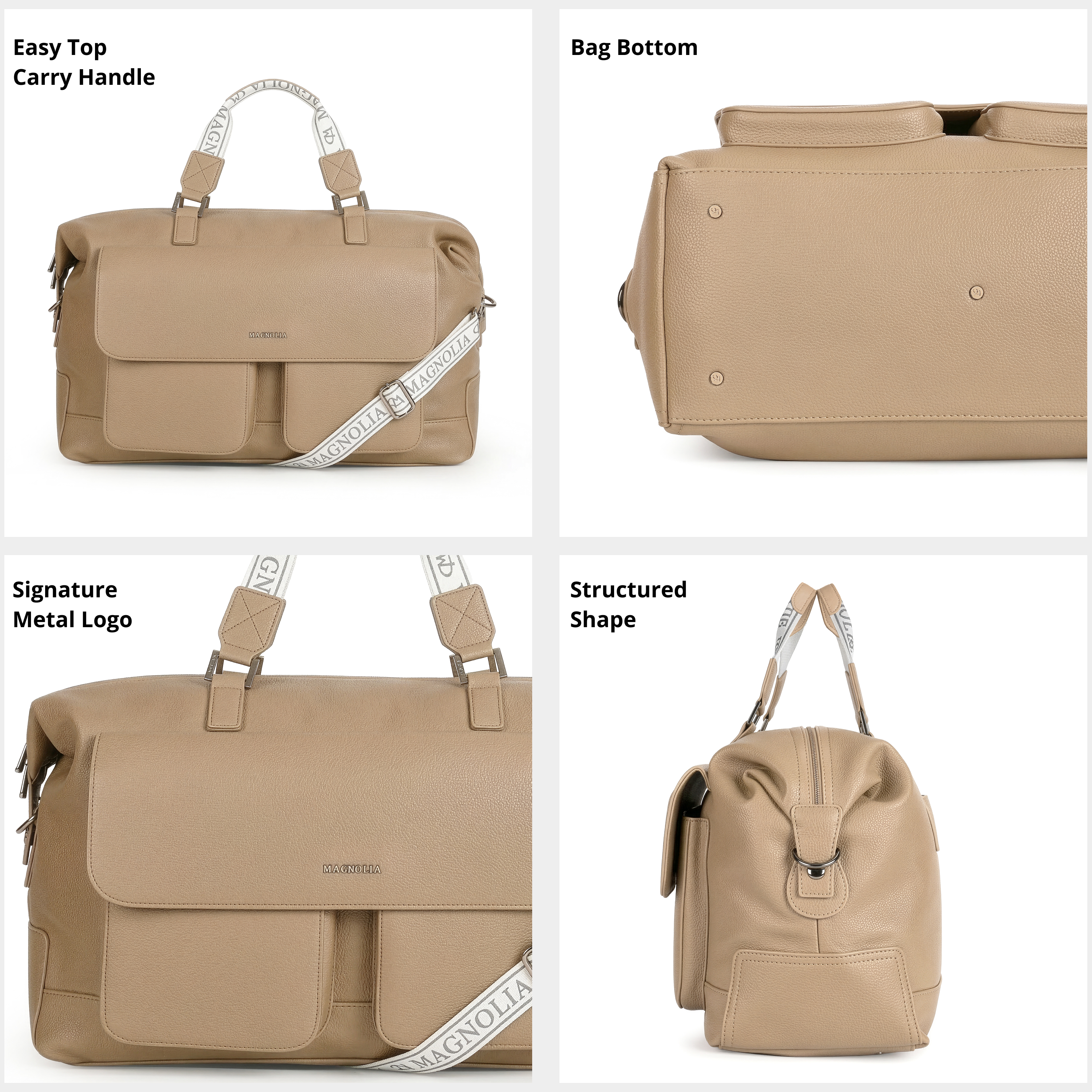 Magnolia PU Leather Women Beige Handbag