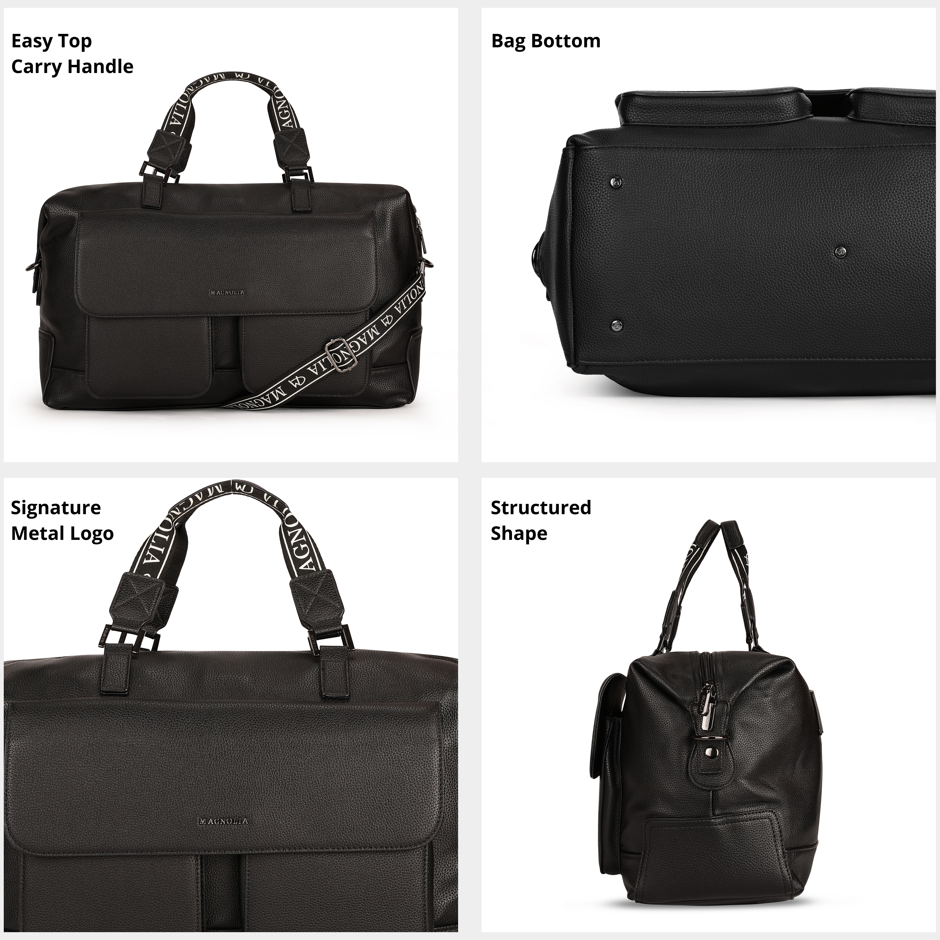 Magnolia PU Leather Women Black Handbag