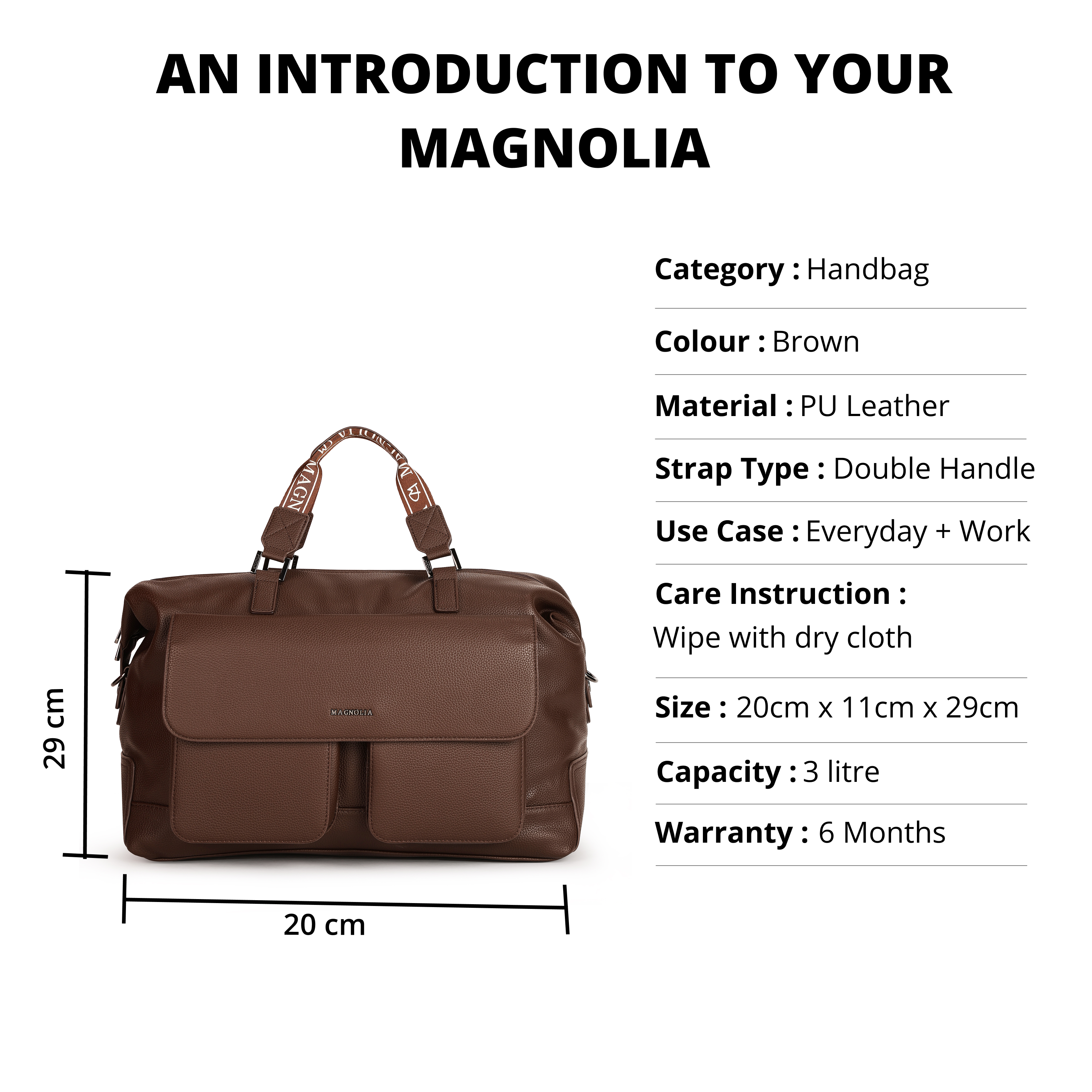 Magnolia PU Leather Women Brown Handbag