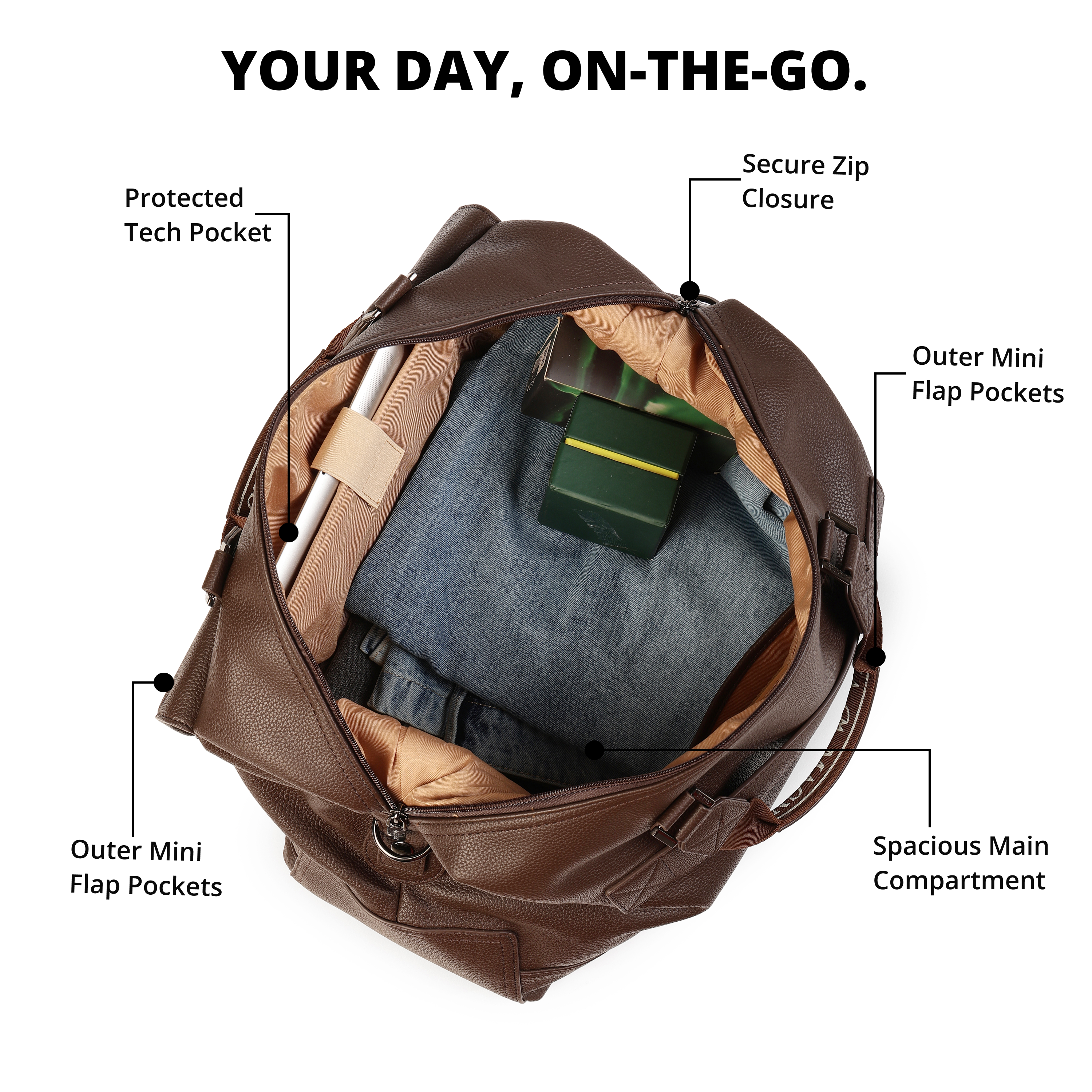 Magnolia PU Leather Women Brown Handbag