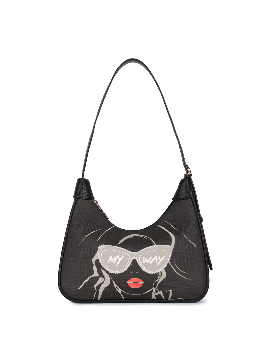 Magnolia Black PU Leather Printed One Size Women Shoulder Bag