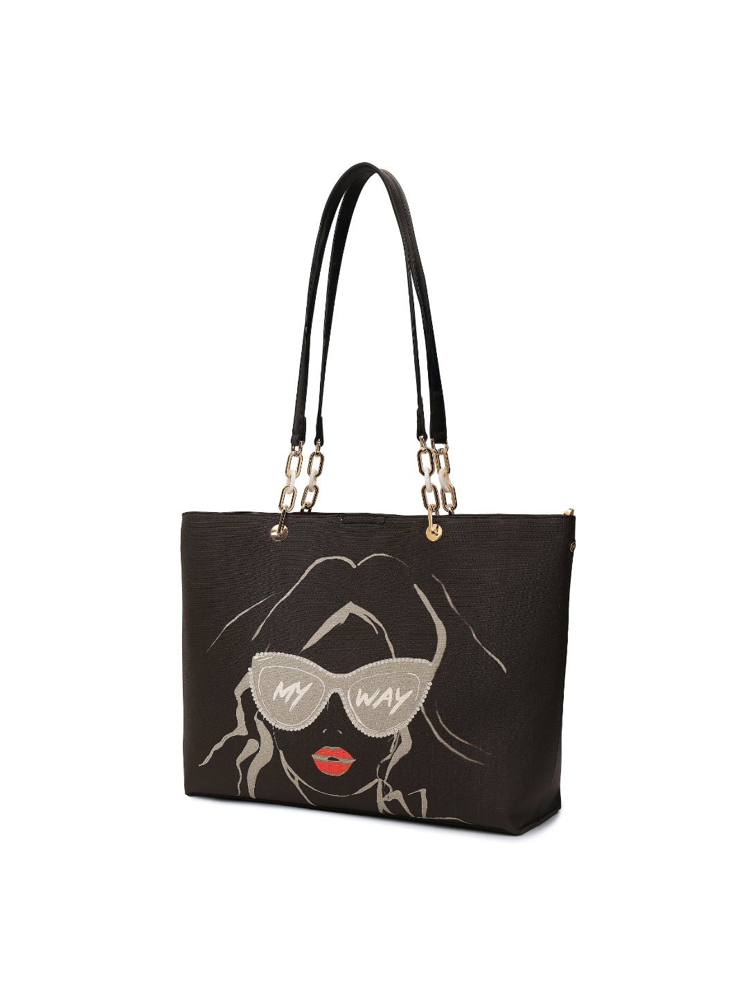 Magnolia Black PU Leather Printed One Size Women Tote