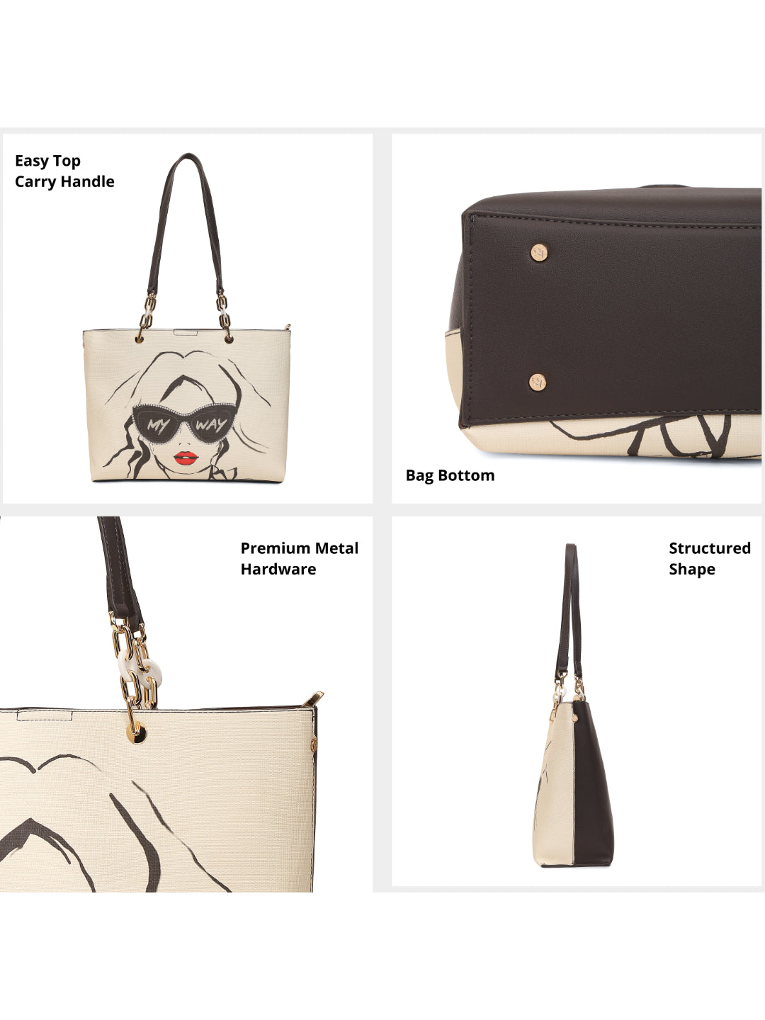 Magnolia Grey PU Leather Printed One Size Women Tote