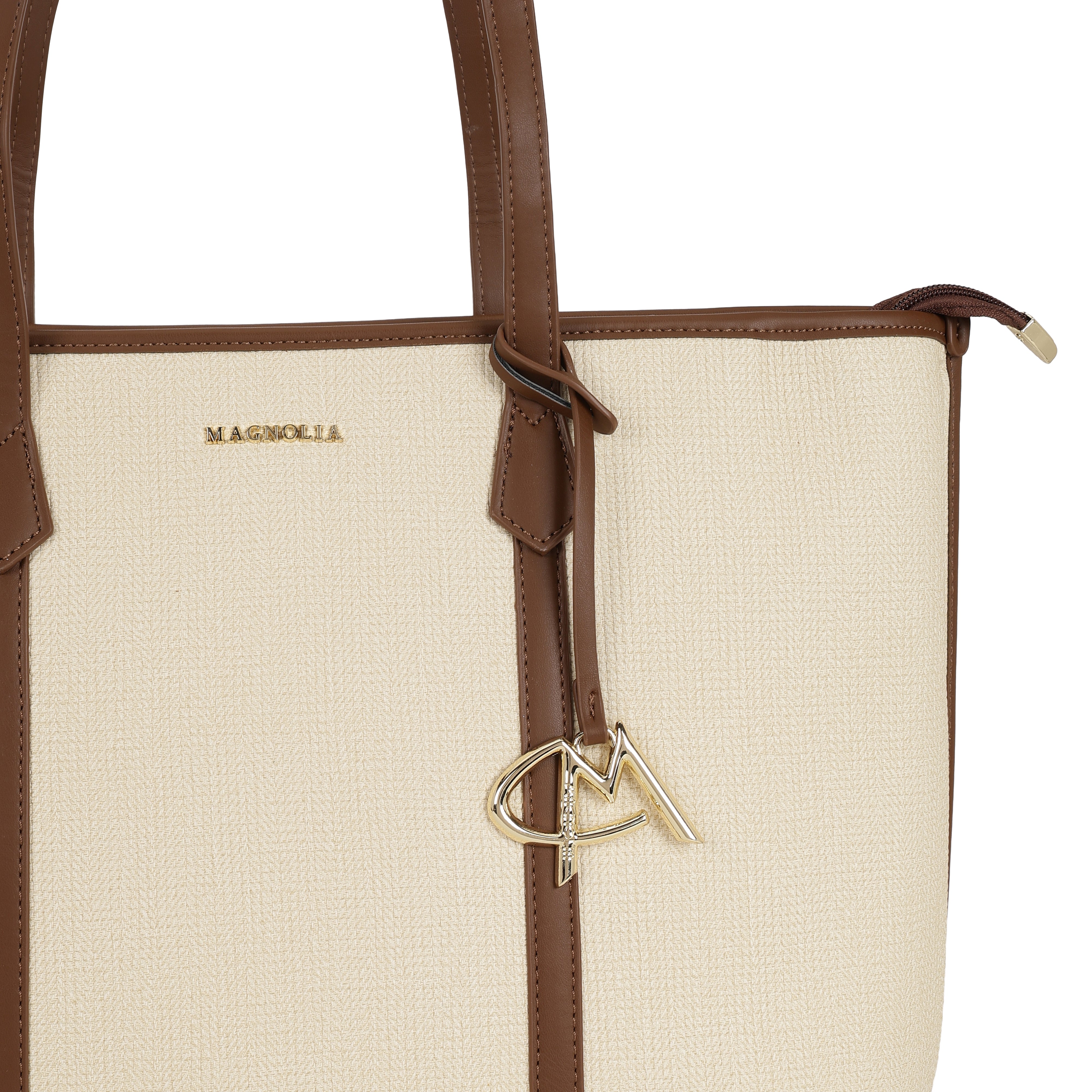 Magnolia PU Leather Women Beige Tote Bag