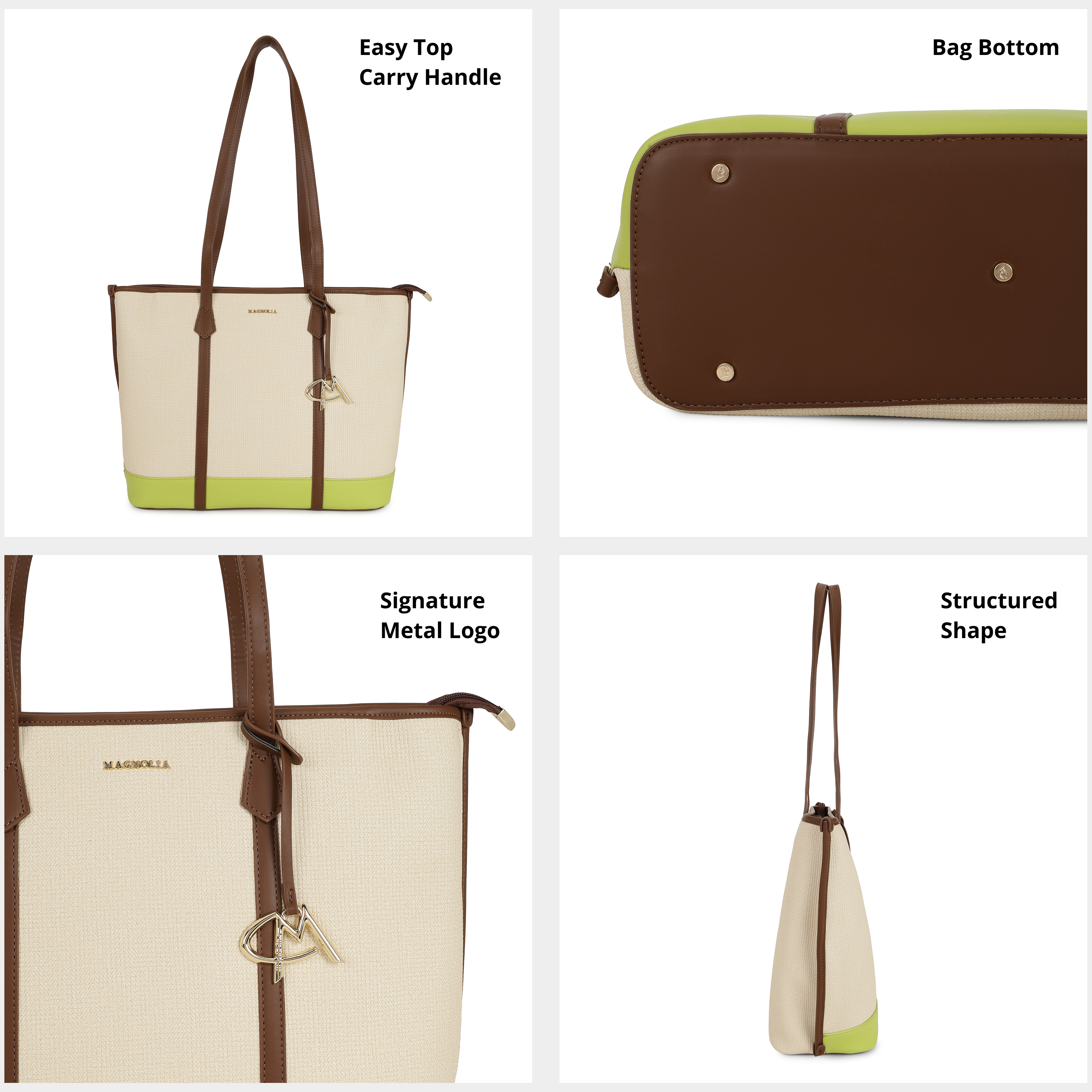 Magnolia PU Leather Women Beige Tote Bag