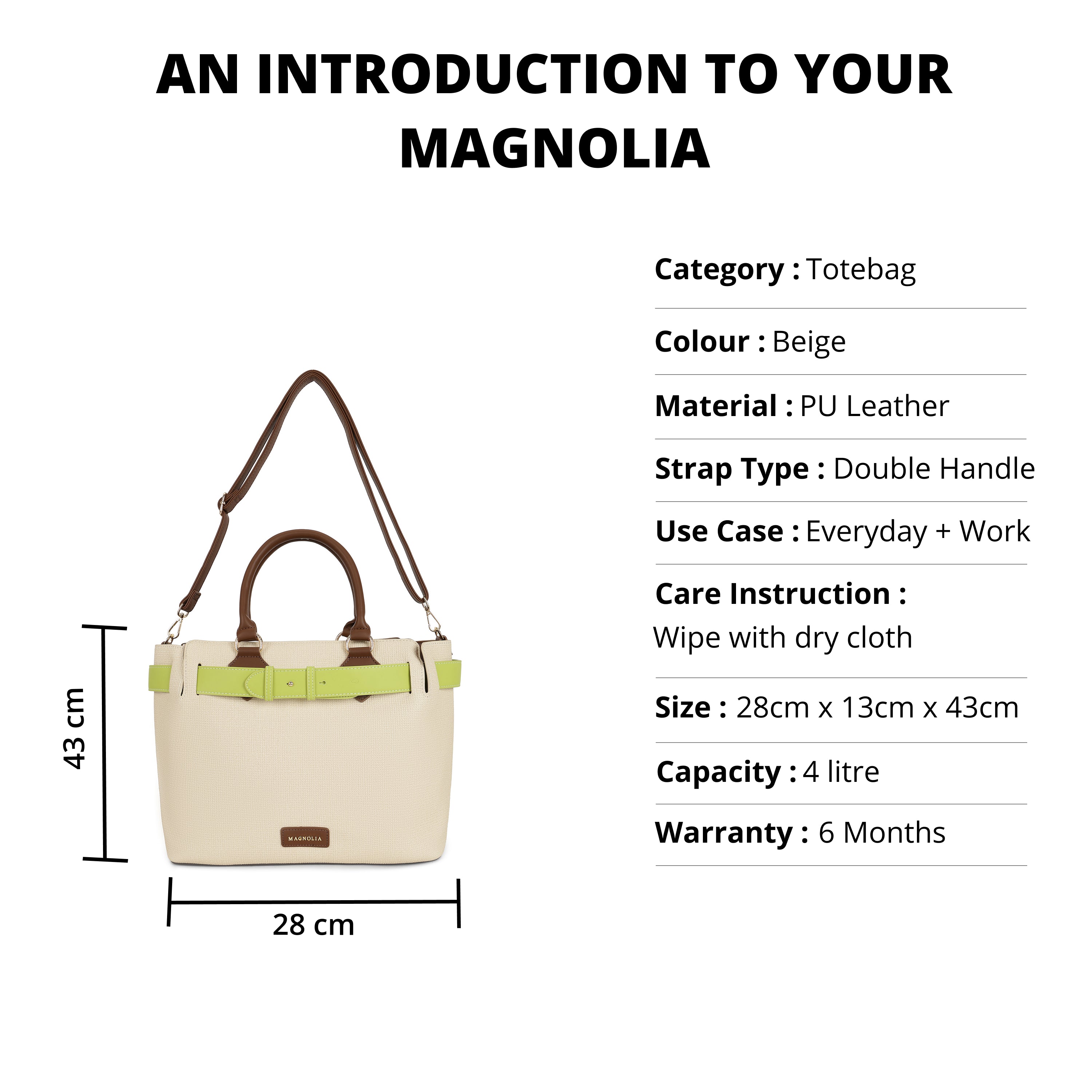 Magnolia PU Leather Women Beige Tote Bag