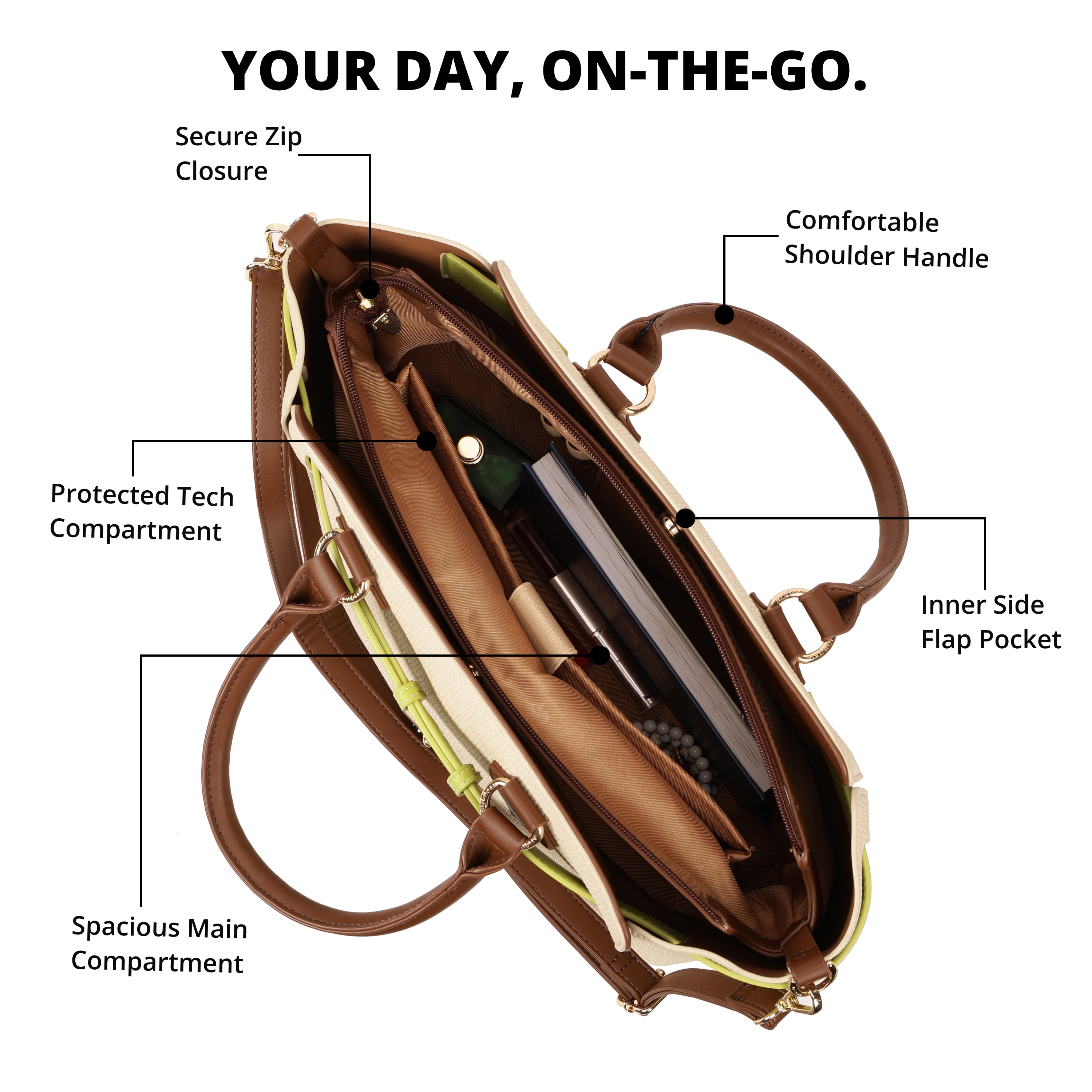 Magnolia PU Leather Women Beige Tote Bag