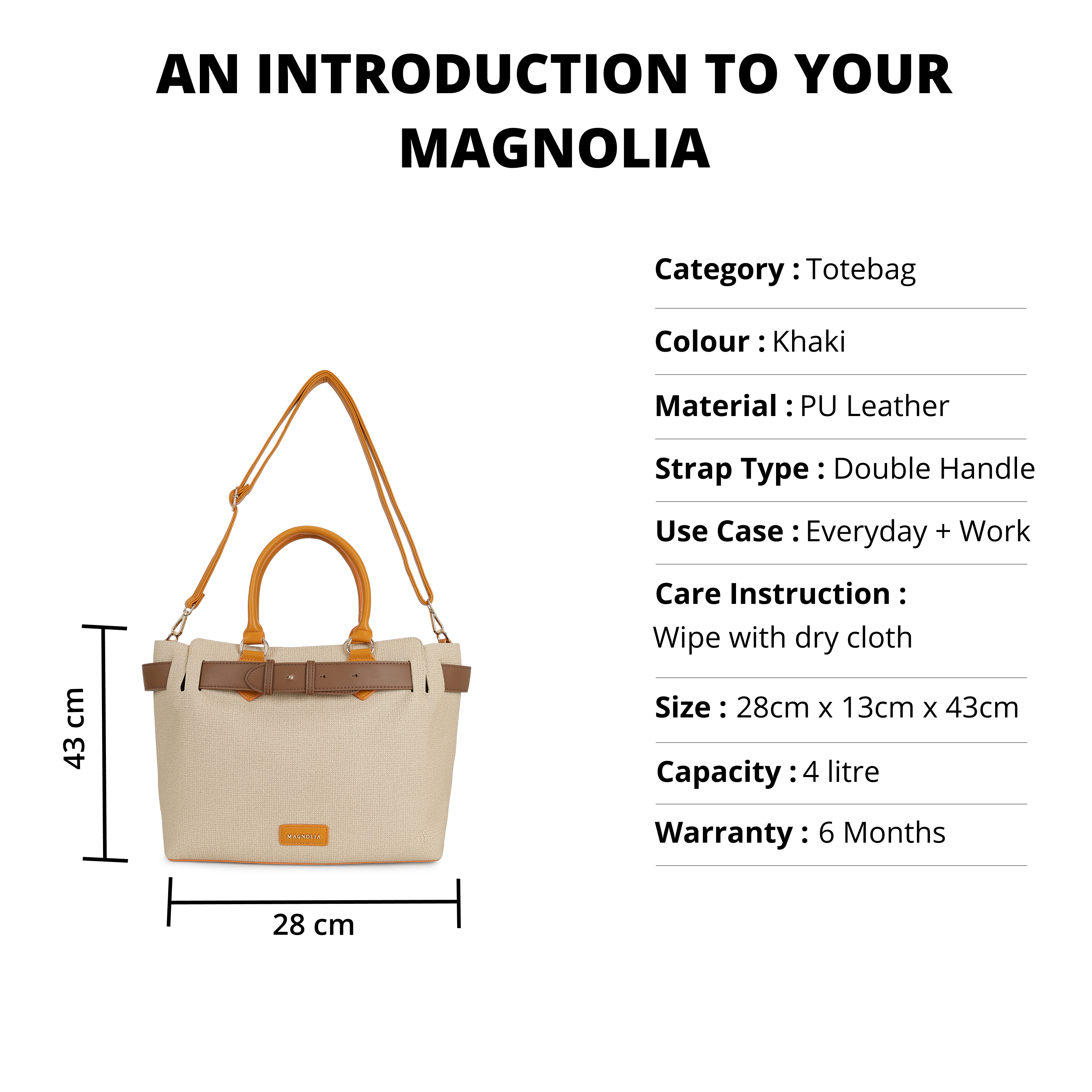 Magnolia PU Leather Women Khaki Tote Bag