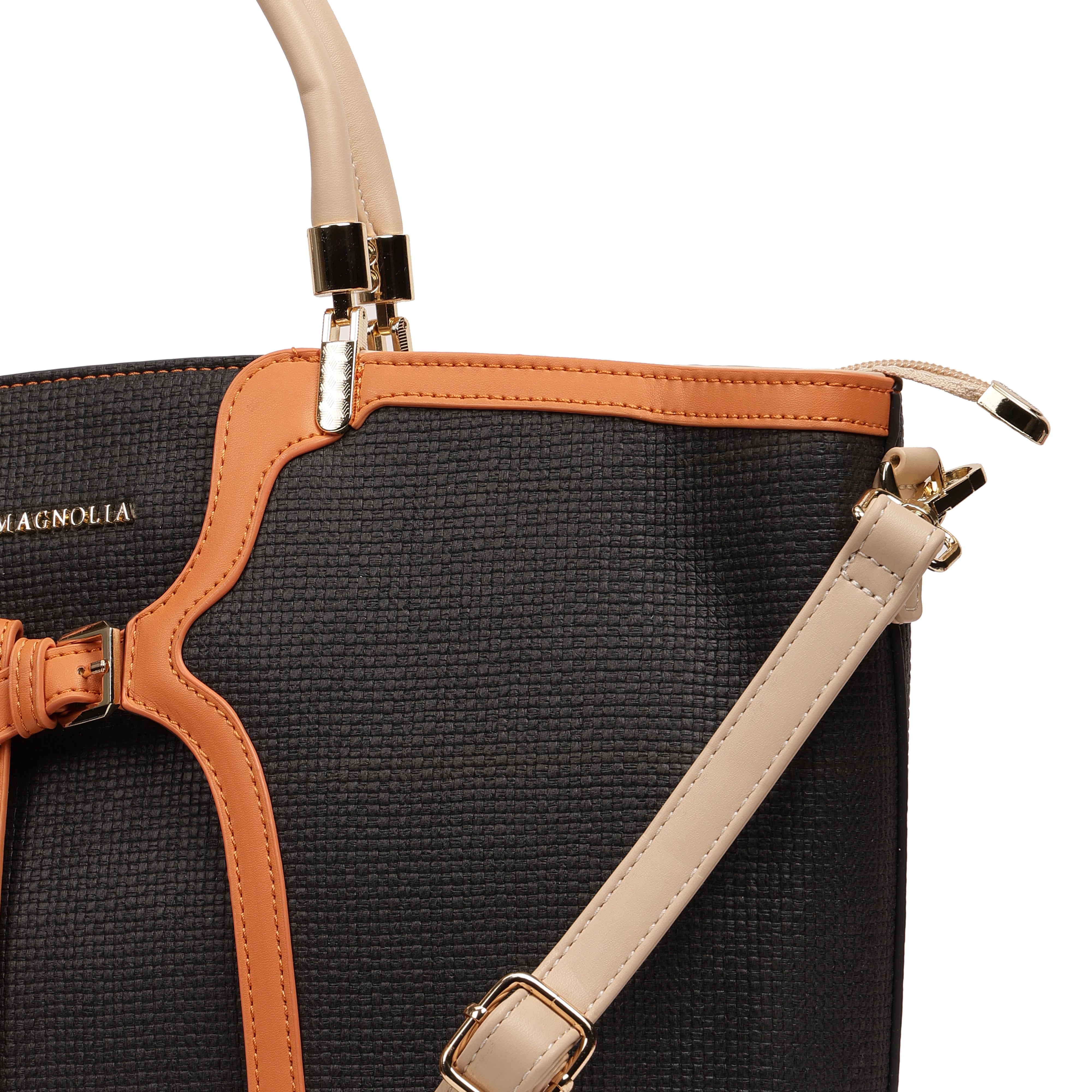 Magnolia PU Leather Women Black Tote Bag