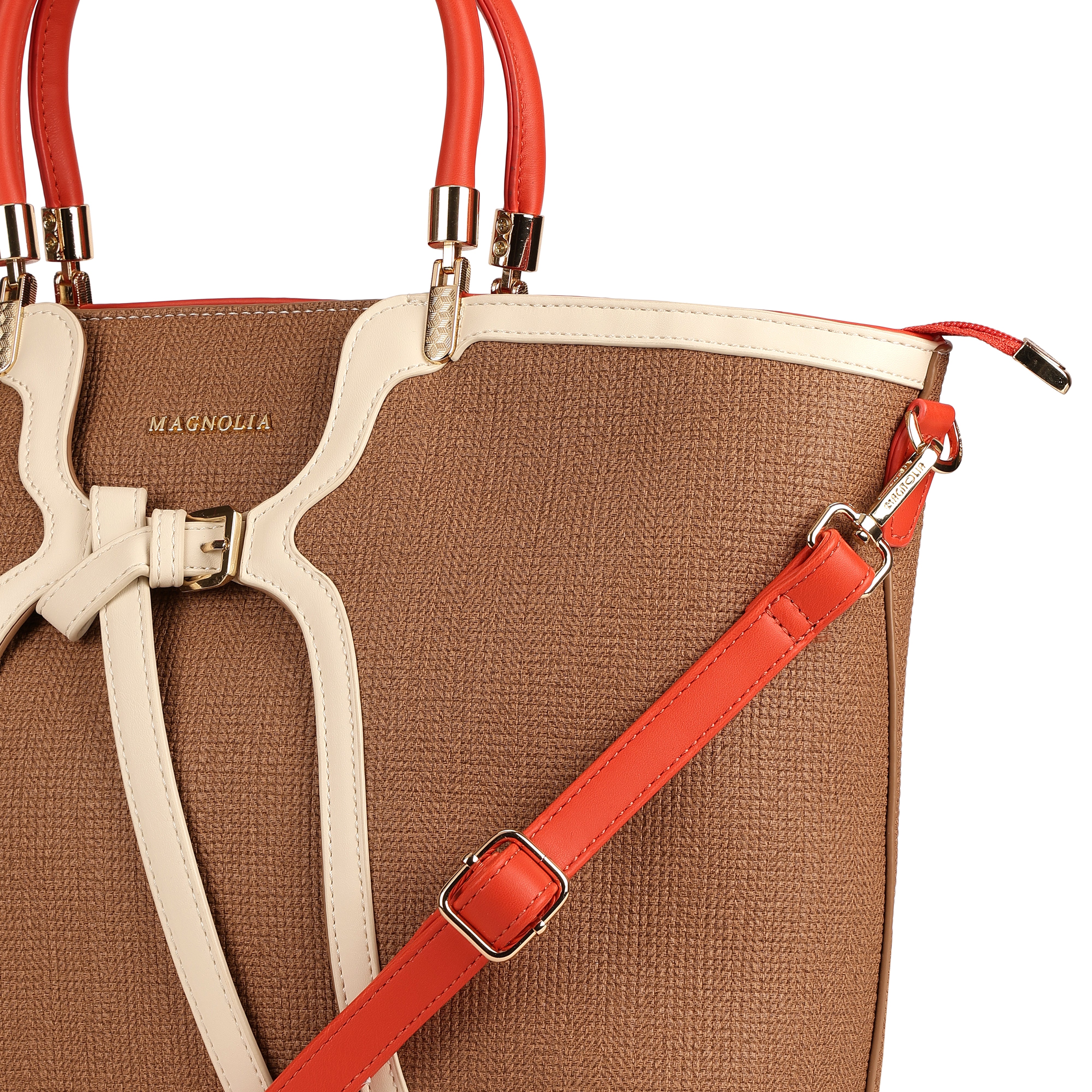 Magnolia PU Leather Women Brown Tote Bag