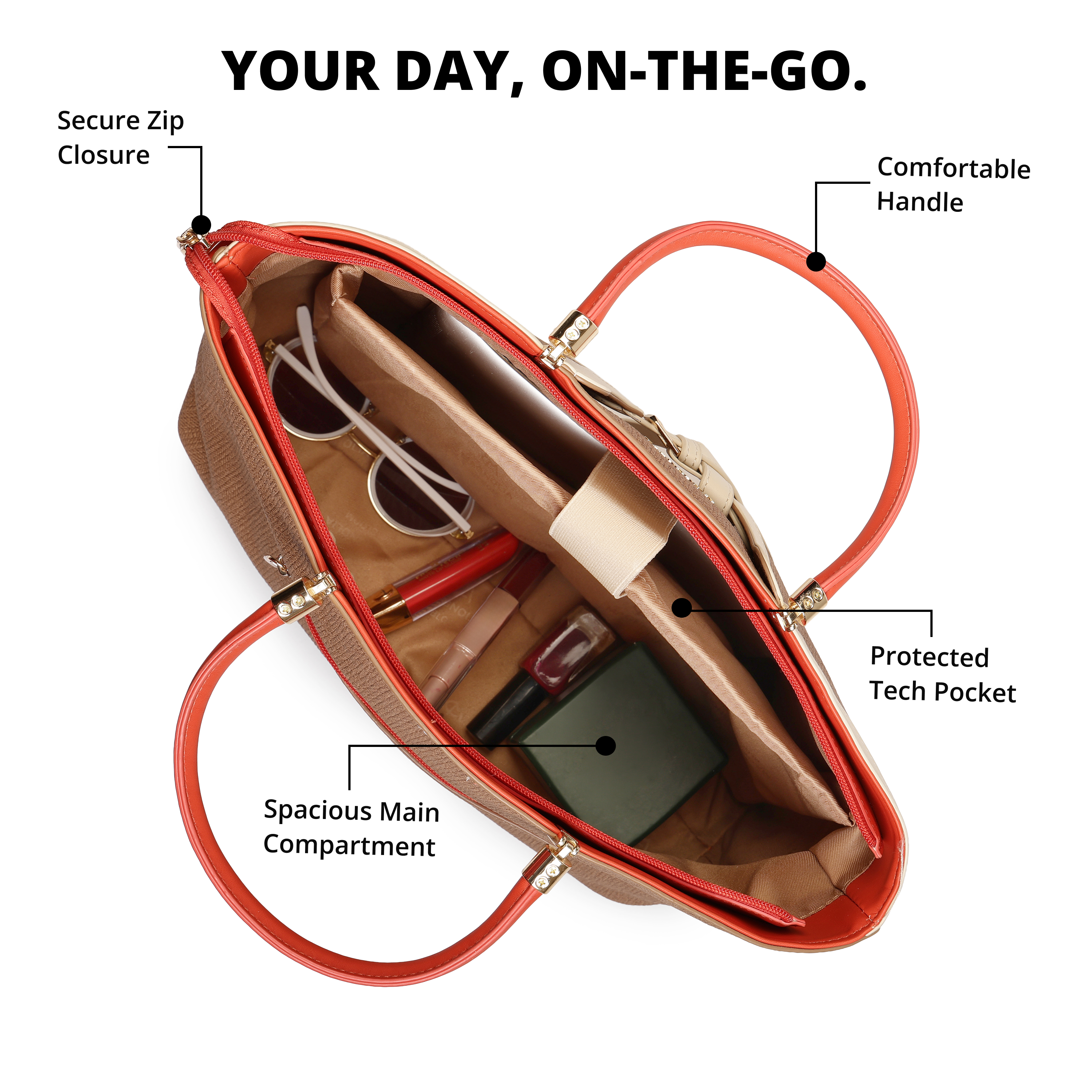 Magnolia PU Leather Women Brown Tote Bag