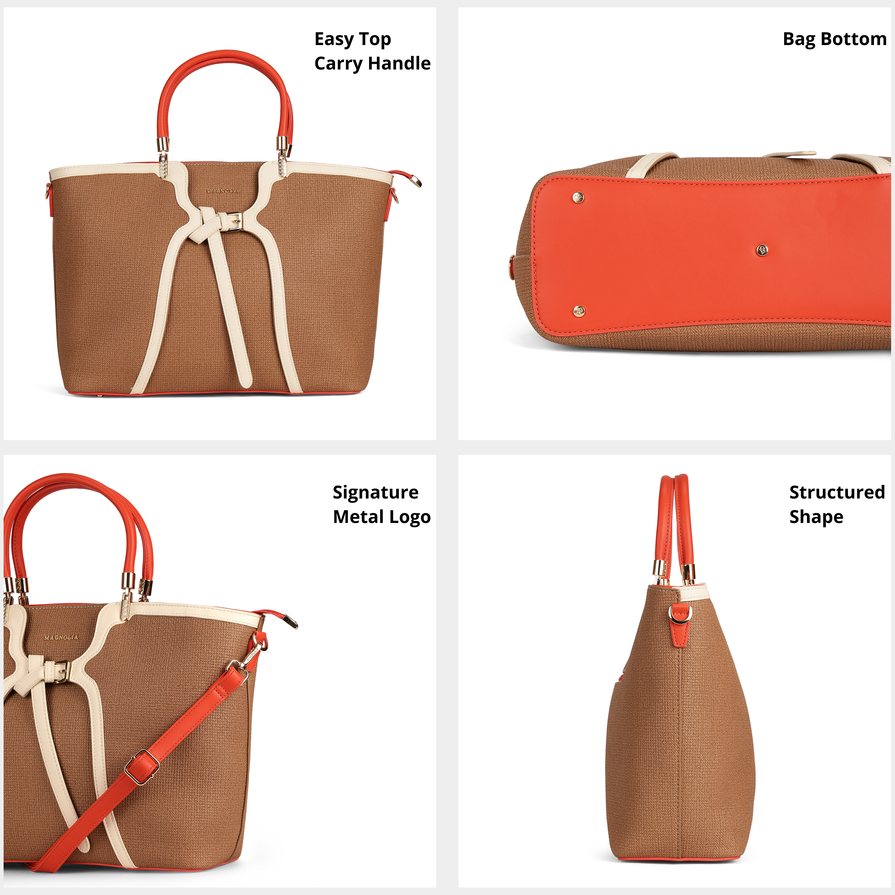 Magnolia PU Leather Women Brown Tote Bag