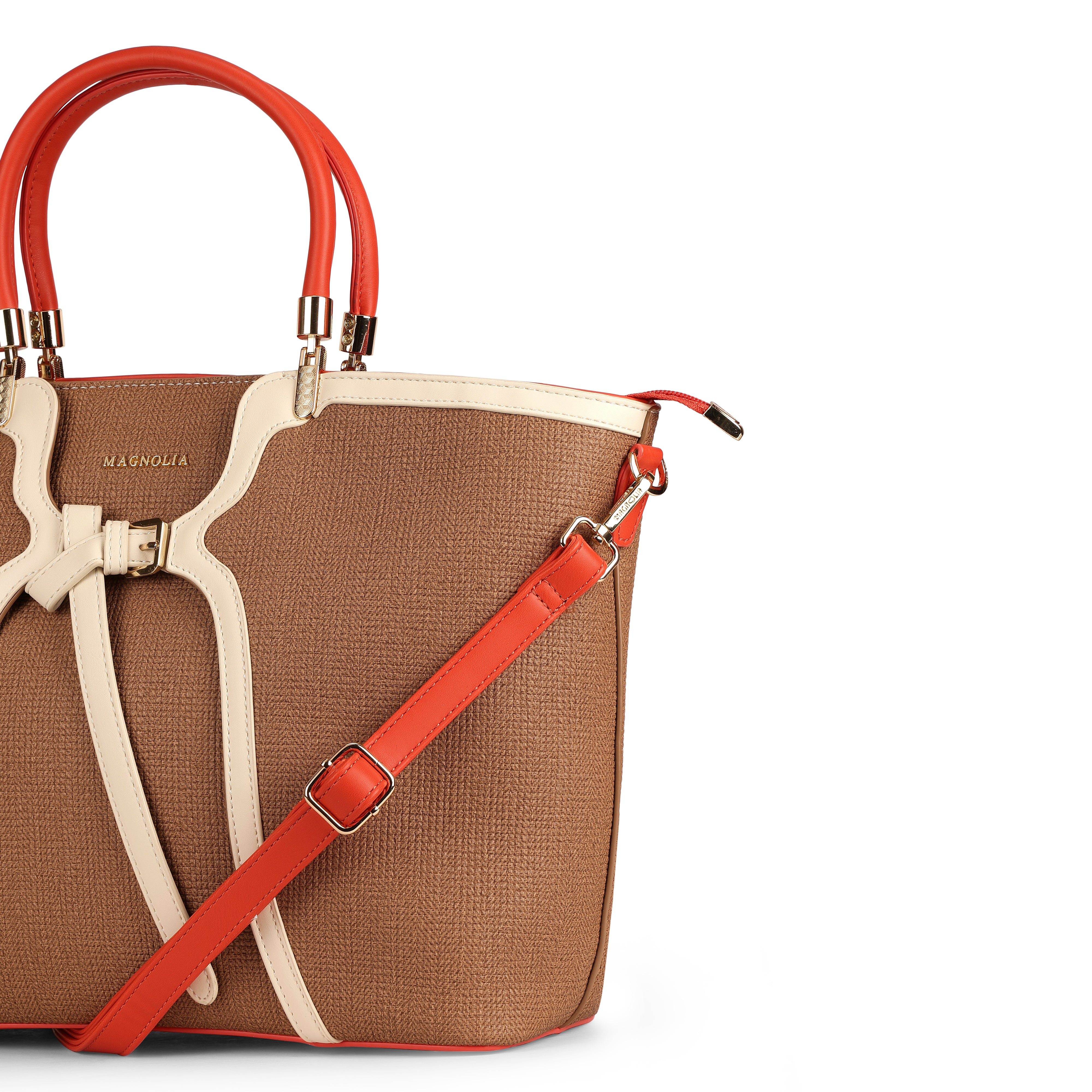 Magnolia PU Leather Women Brown Tote Bag