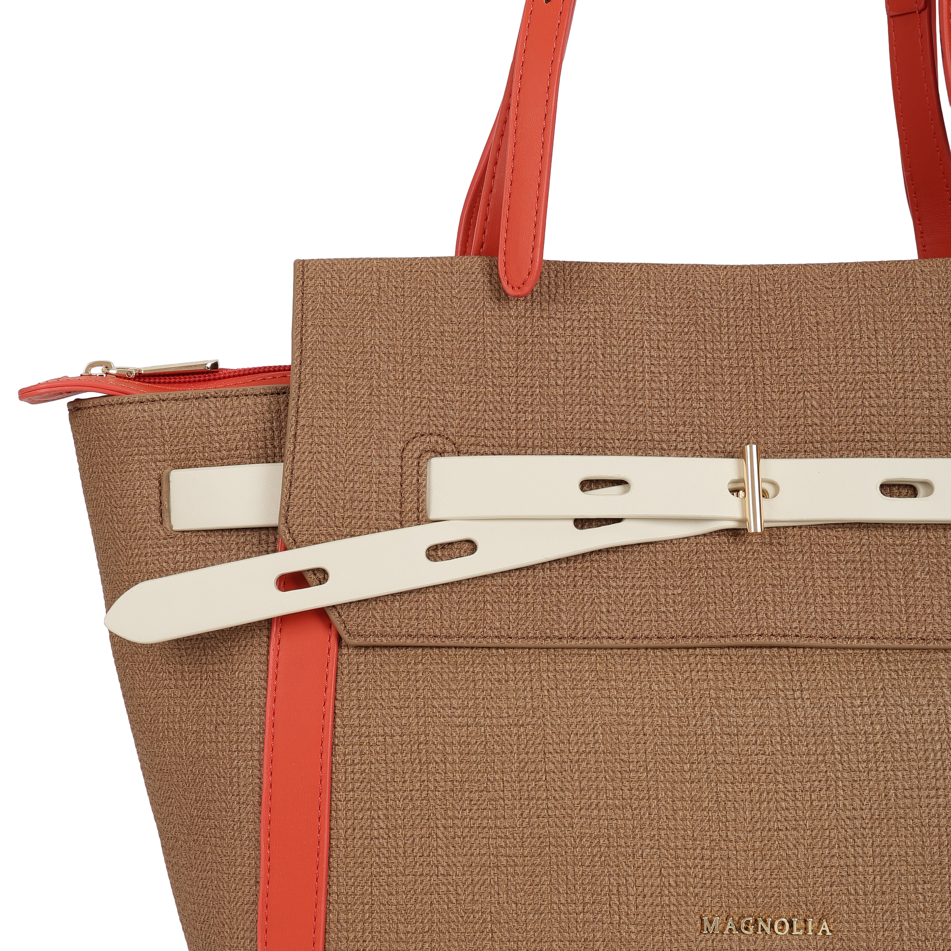 Magnolia PU Leather Women Brown Tote Bag
