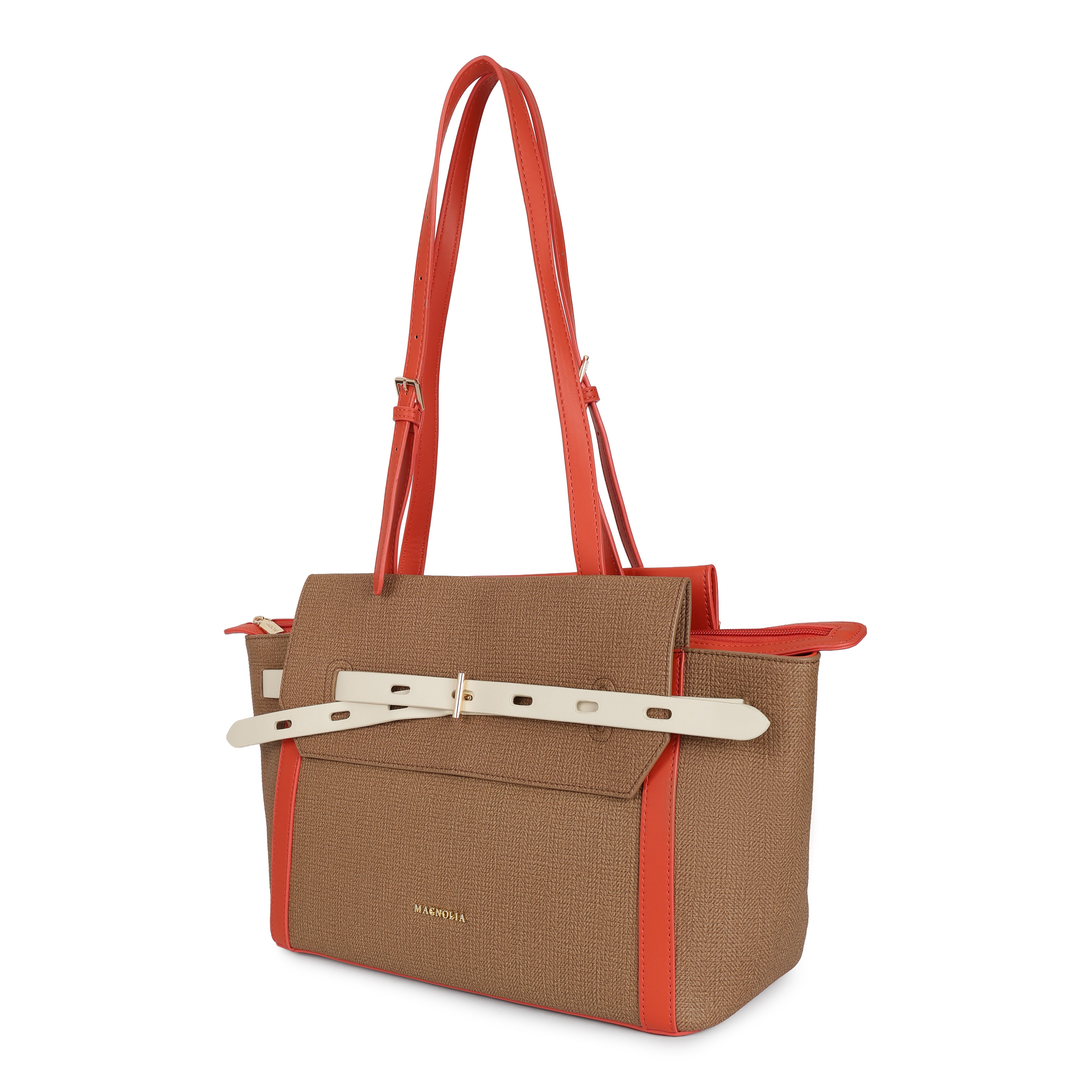 Magnolia PU Leather Women Brown Tote Bag