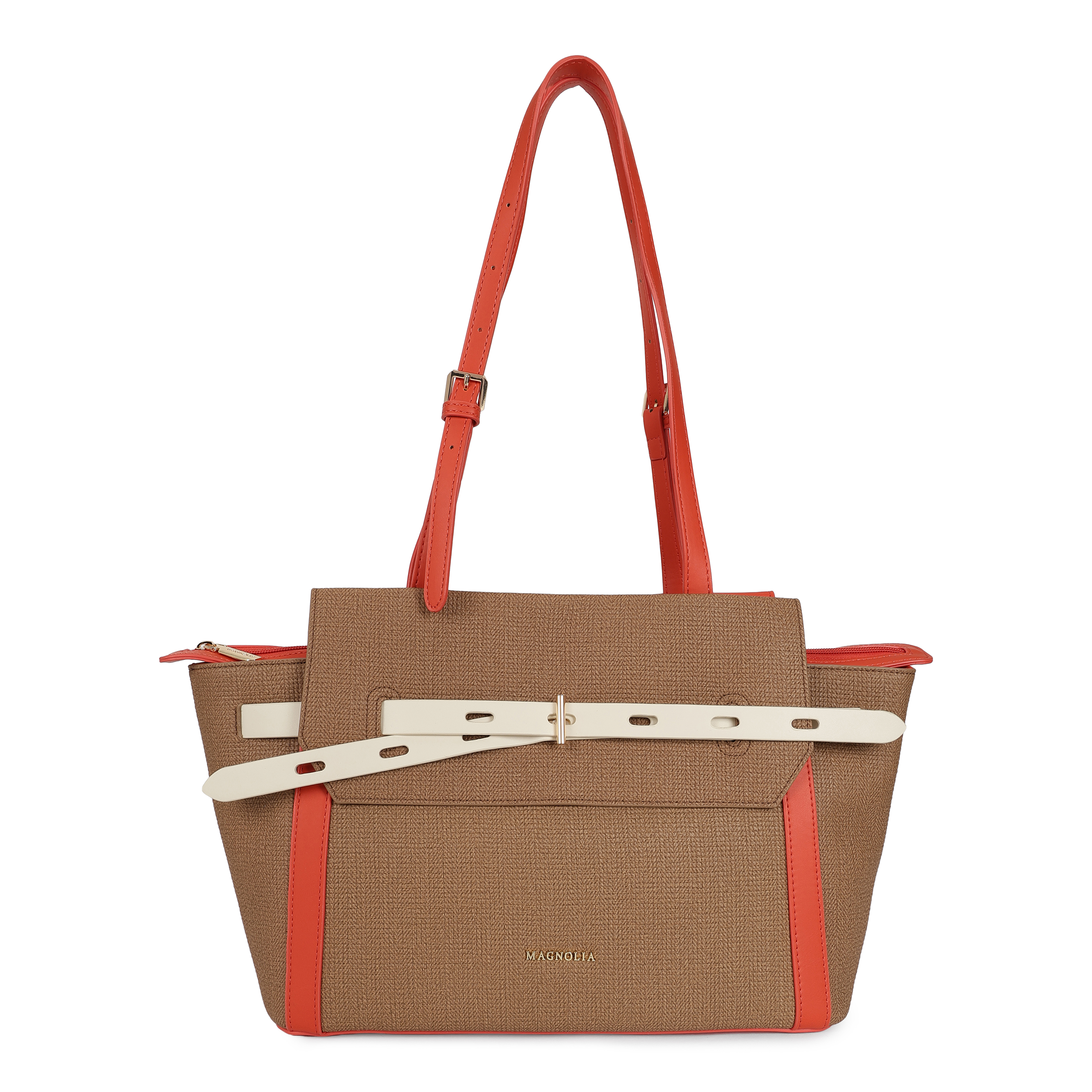 Magnolia PU Leather Women Brown Tote Bag