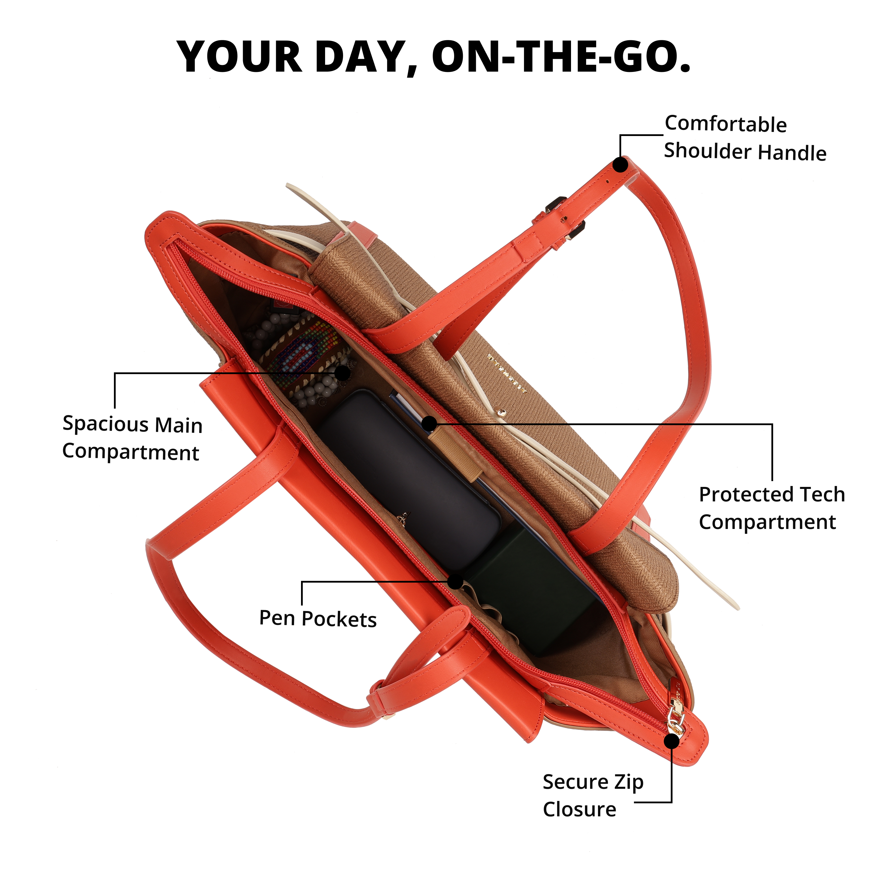 Magnolia PU Leather Women Brown Tote Bag