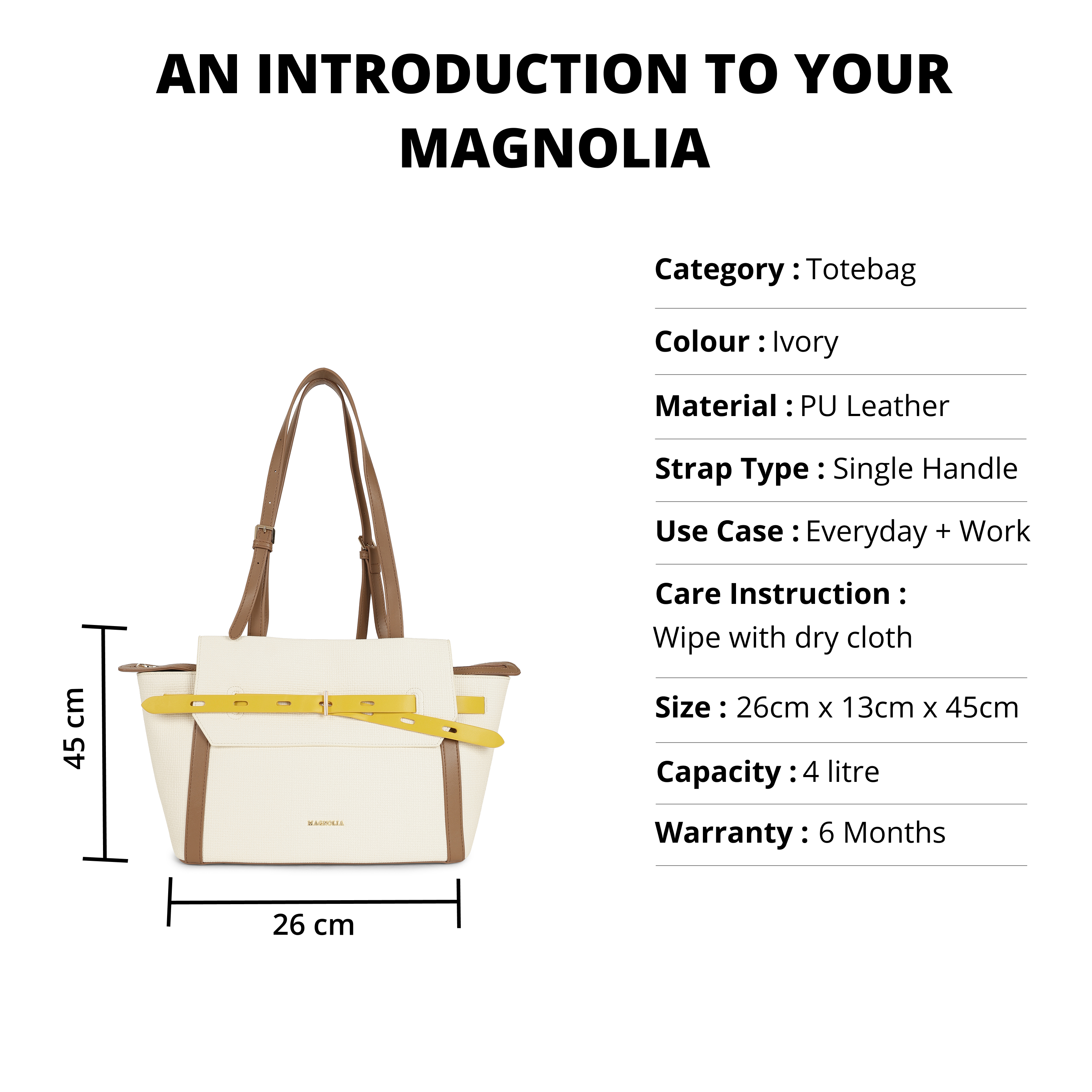 Magnolia PU Leather Women Ivory Tote Bag