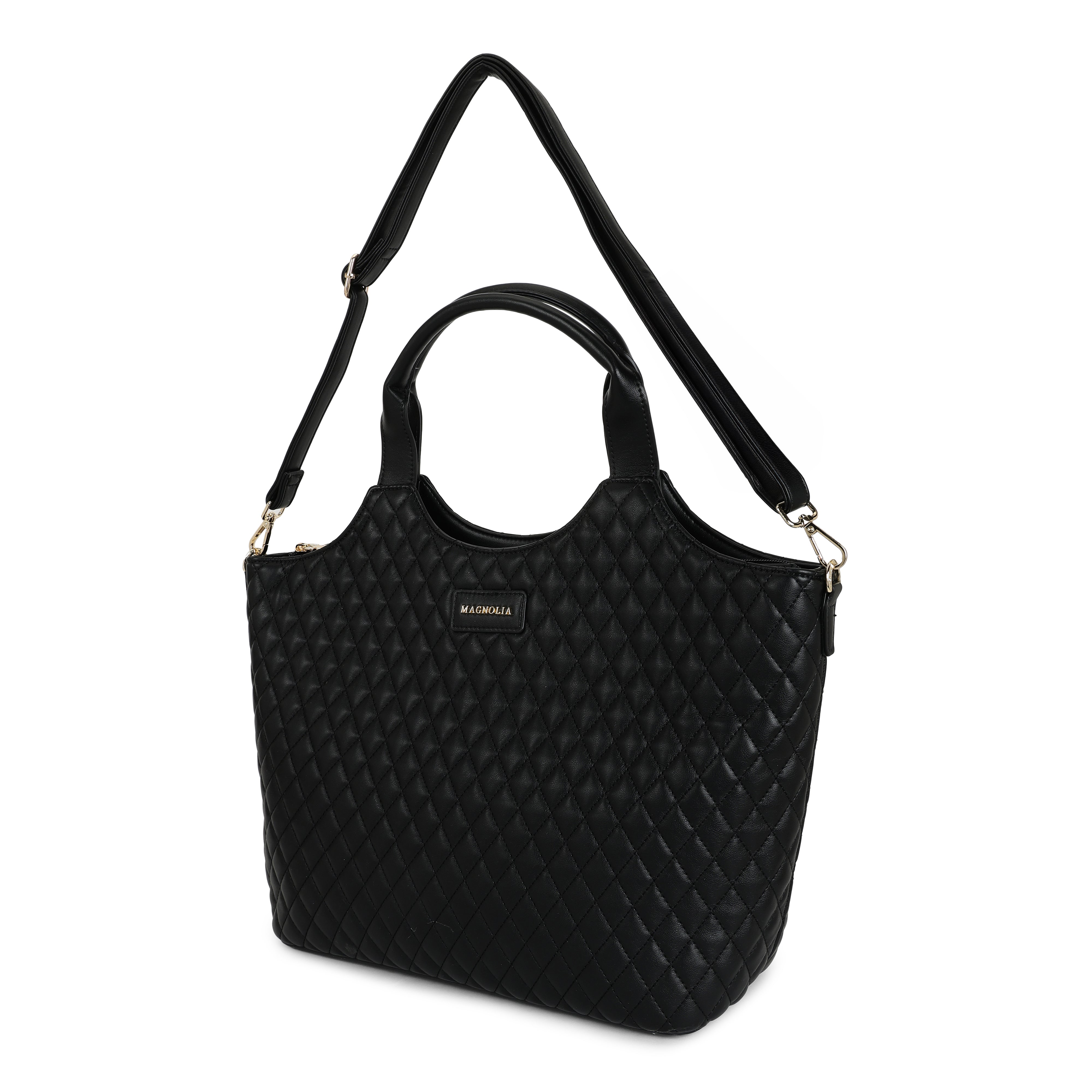 Magnolia PU Leather Women Black Tote Bag
