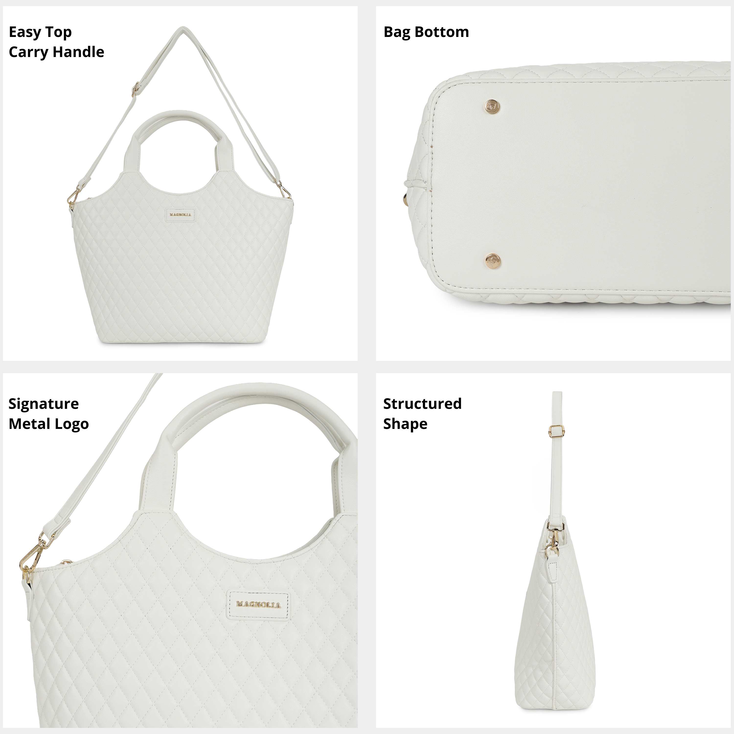 Magnolia PU Leather Women White Tote Bag
