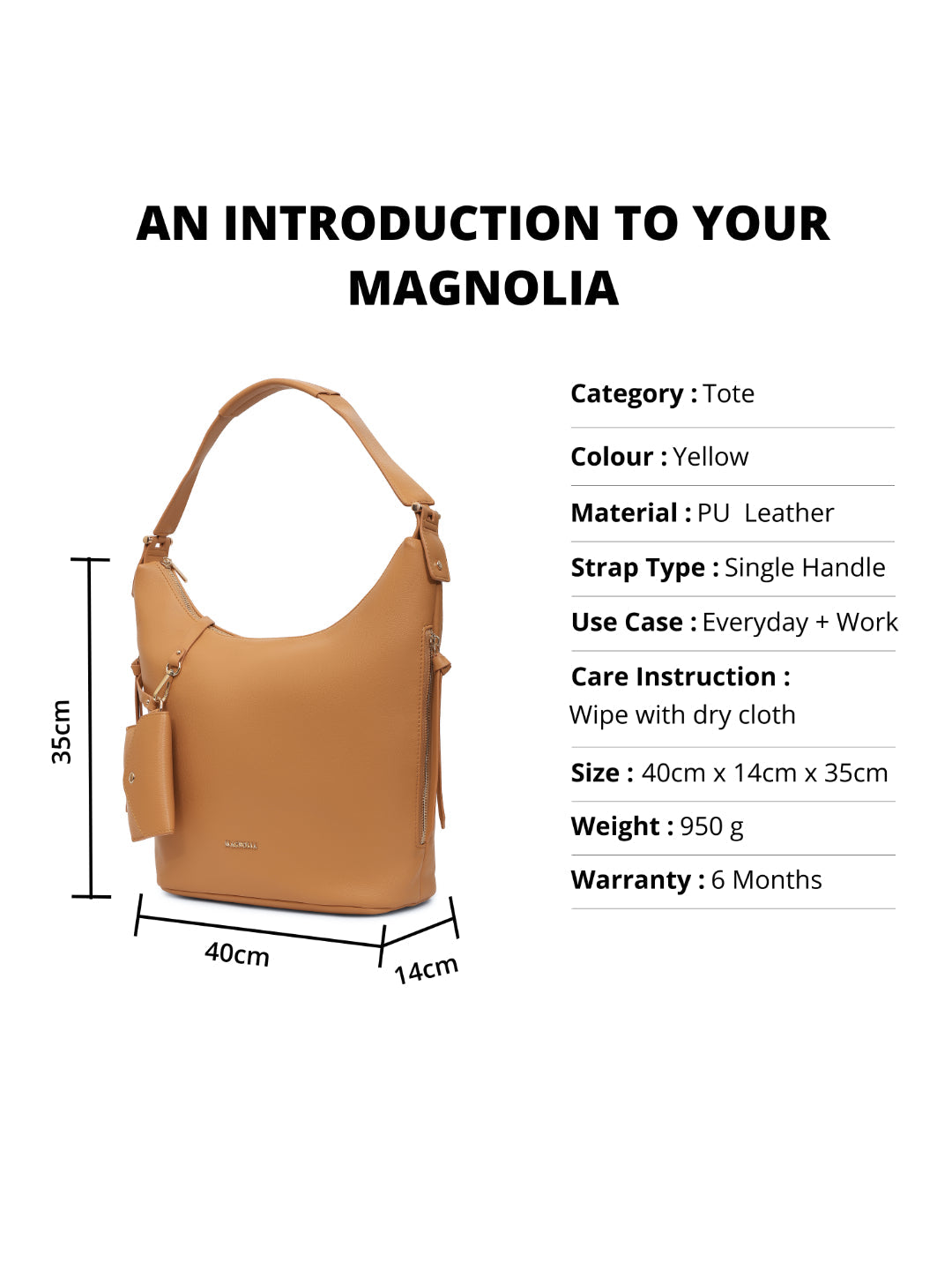 Magnolia Yellow PU Leather Solid One Size Women Tote