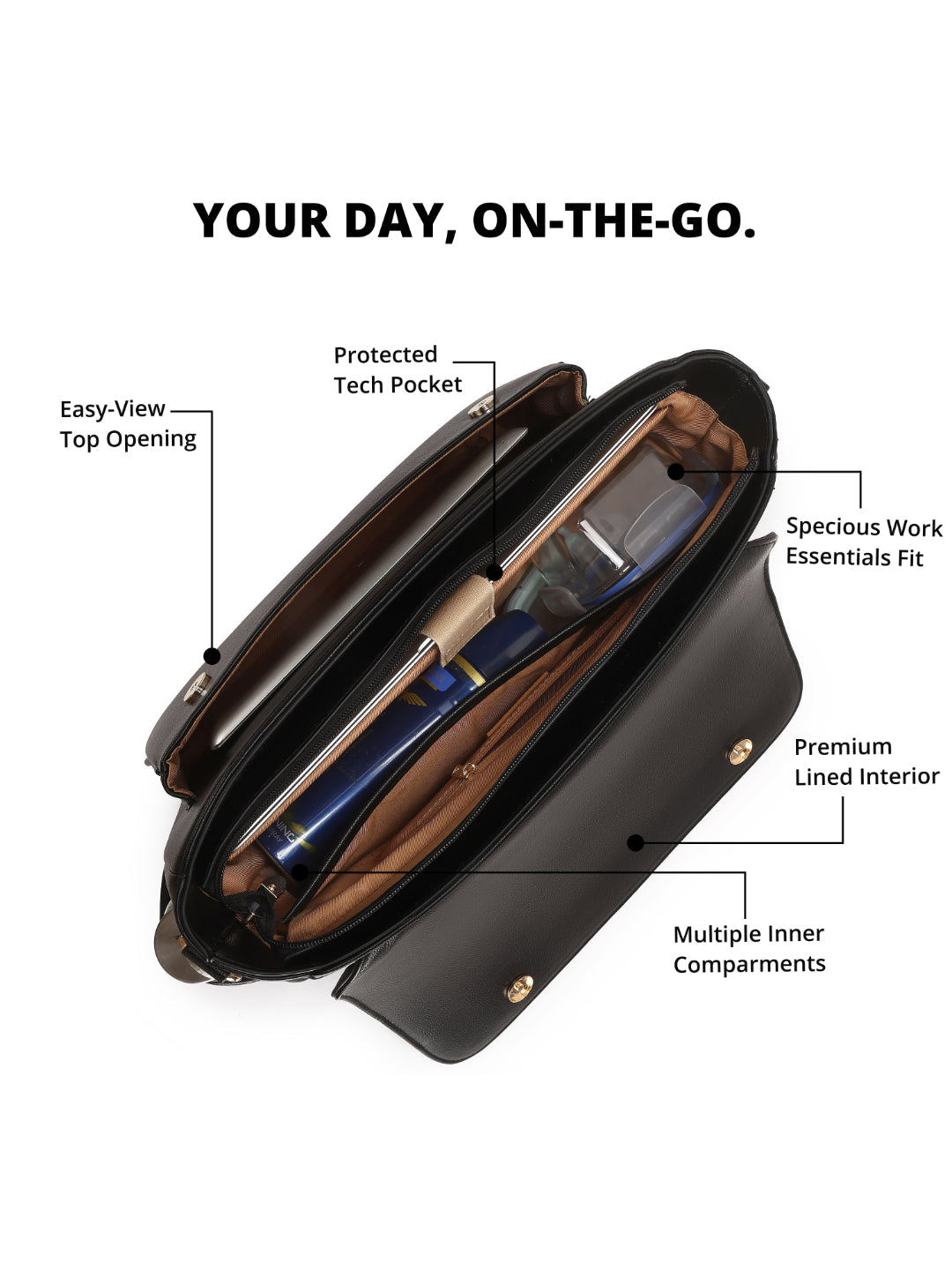 Magnolia Black PU Leather Solid One Size Women Laptop Bag