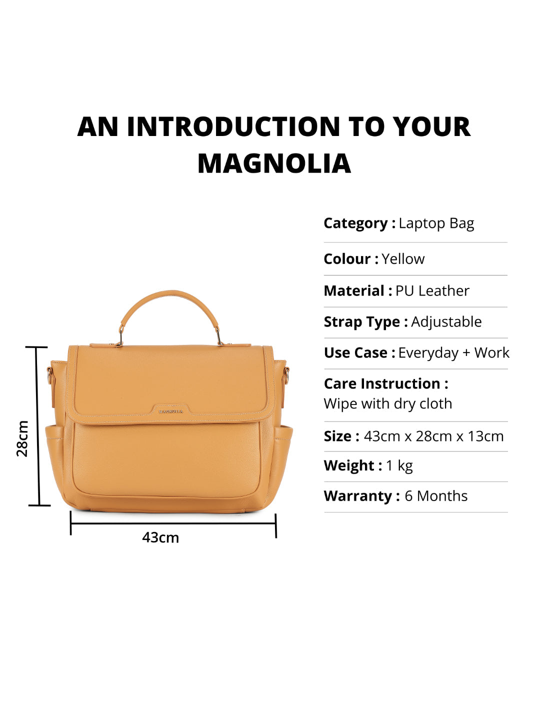 Magnolia YellowPU Leather Solid One Size Women Laptop Bag