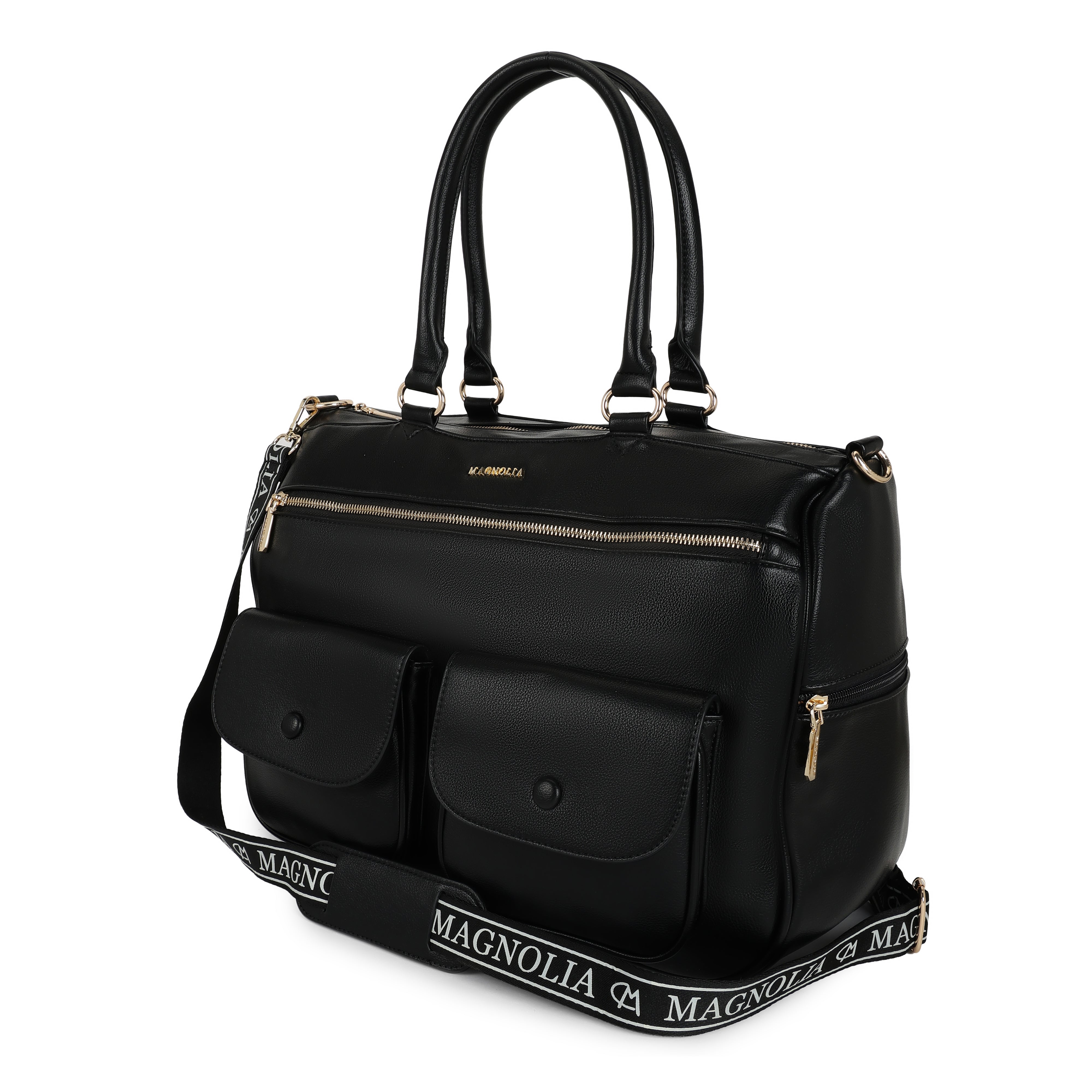 Magnolia PU Leather Black Duffle Bag