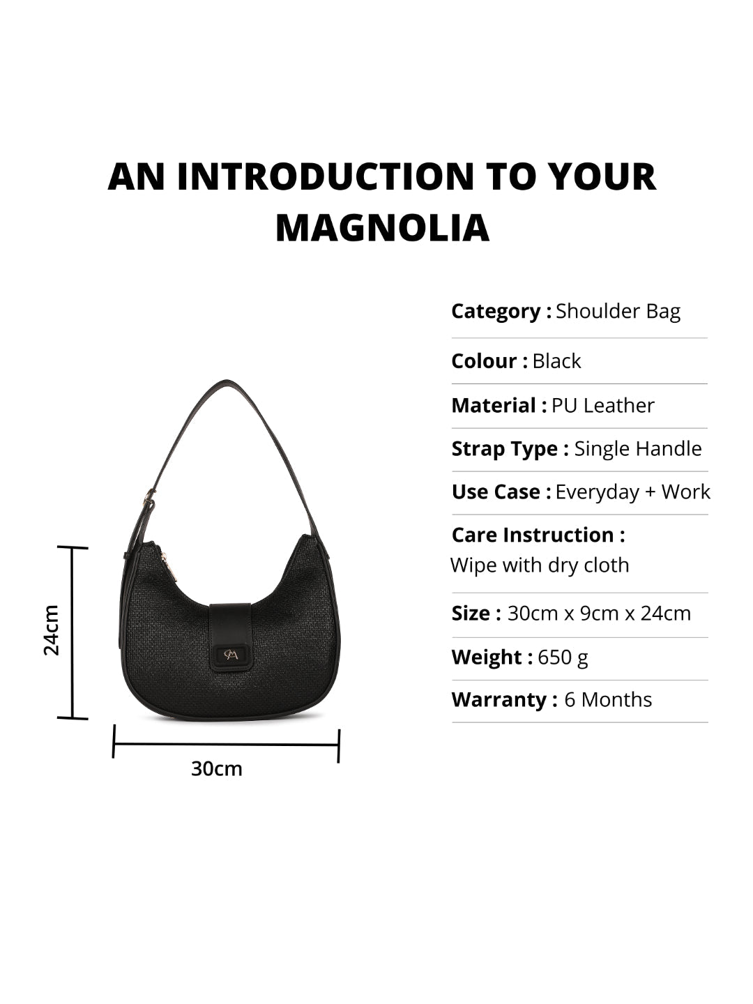 Magnolia Black PU Leather Textured One Size Women Shoulder Bag