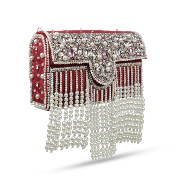 Magnolia Women Maroon Embellished Clutch